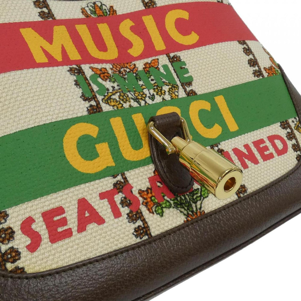 Gucci Brown Ivory Canvas Leather Shoulder Bag (Pre-Owned)