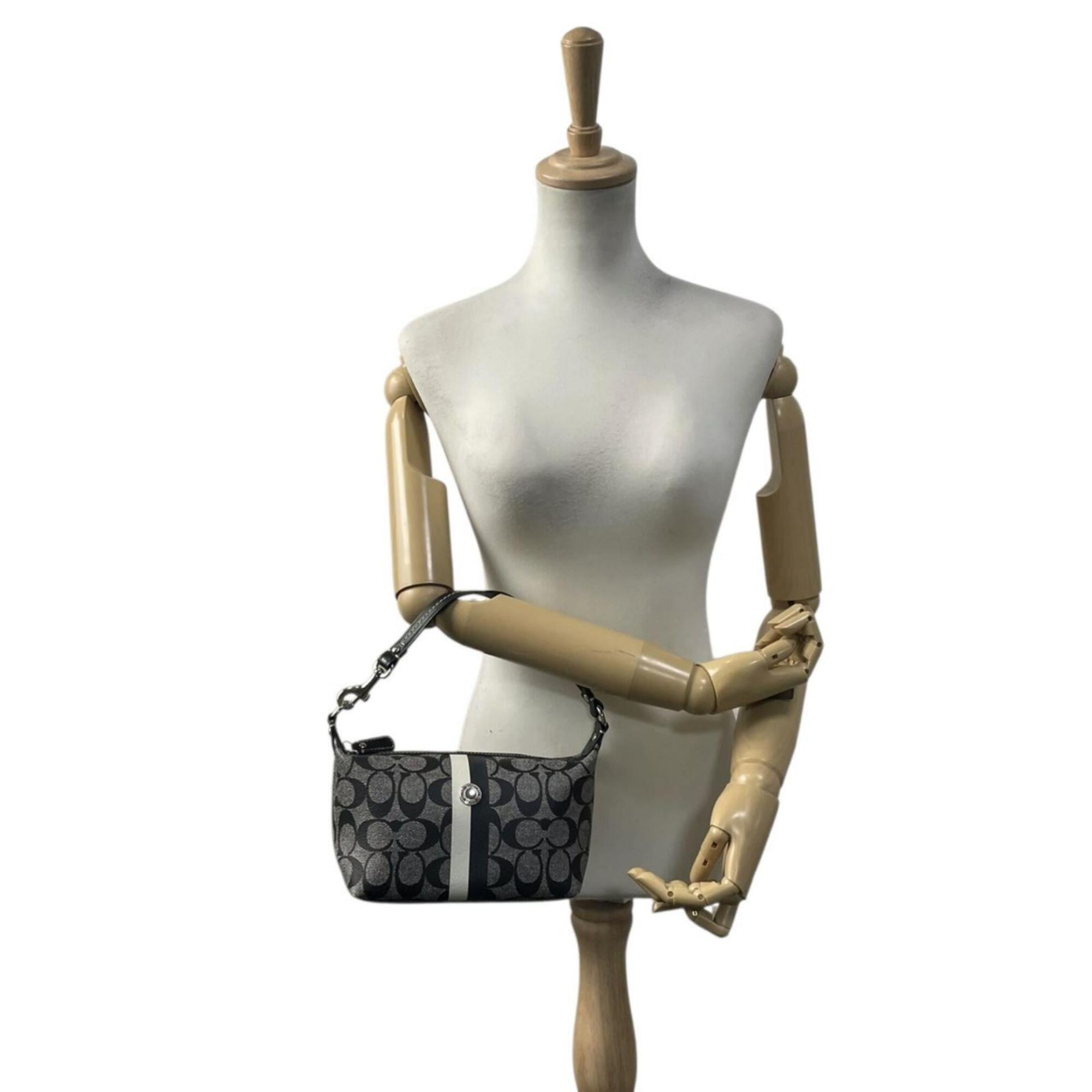 Coach Black Gray Pvc Leather Handbag Pouch (Pre-Owned)