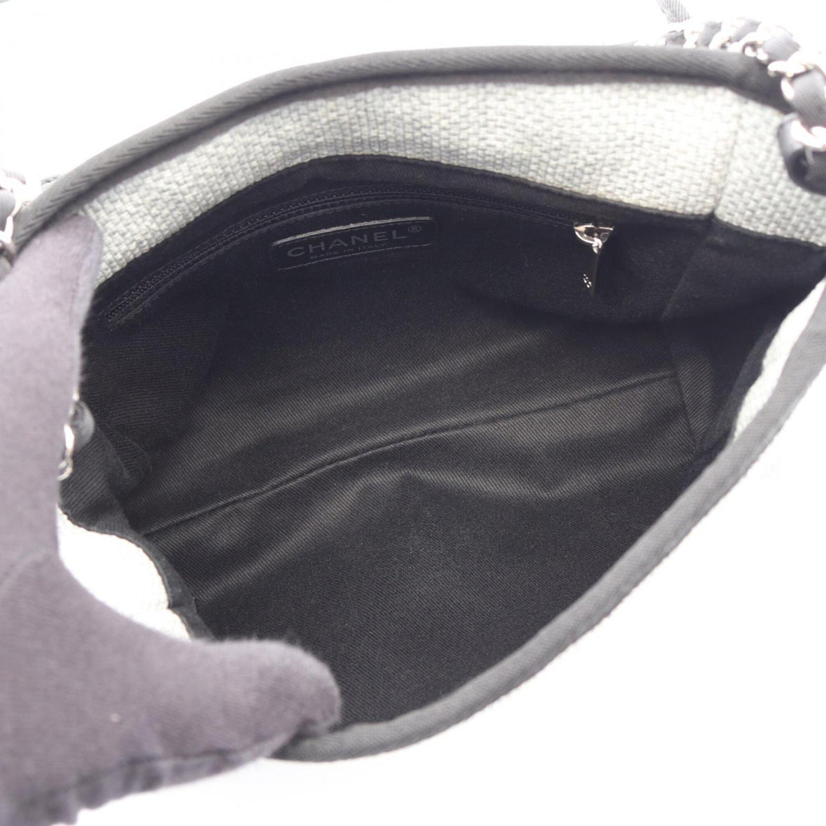 Chanel Black Gray Canvas Leather Handbag Shoulder Bag (Pre-Owned)