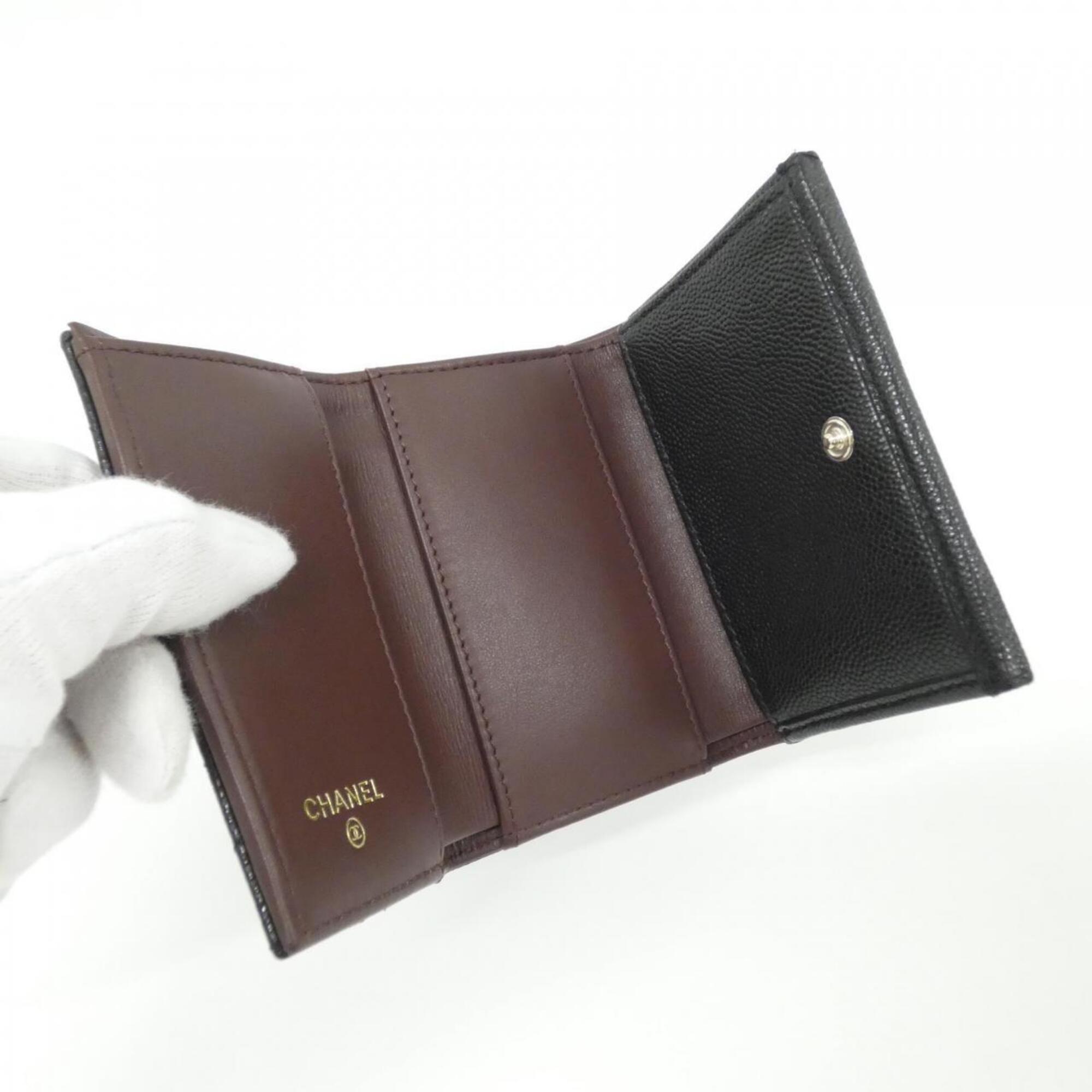 Chanel Black Grained Calfskin Wallet (Tri-Fold) (Pre-Owned)