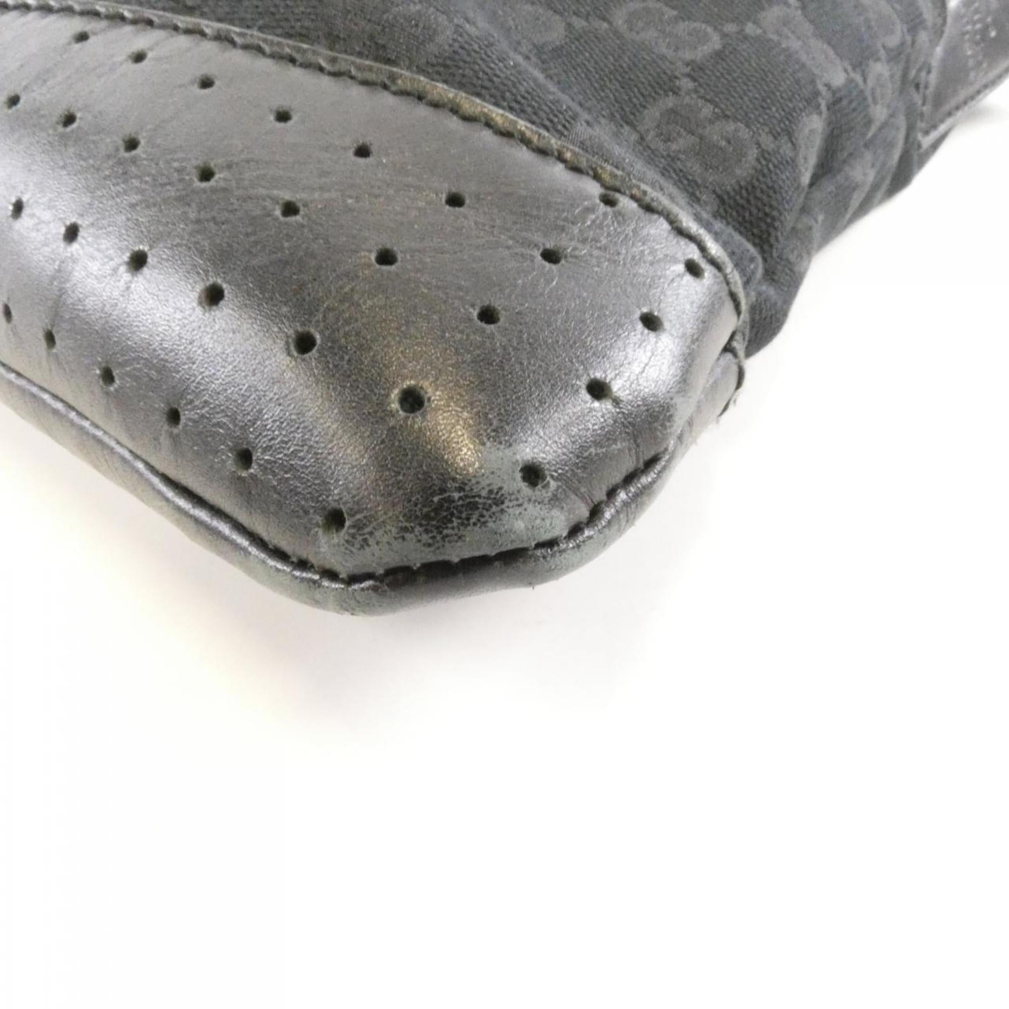 Gucci Gg Canvas Black Gg Canvas Leather Shoulder Bag (Pre-Owned)