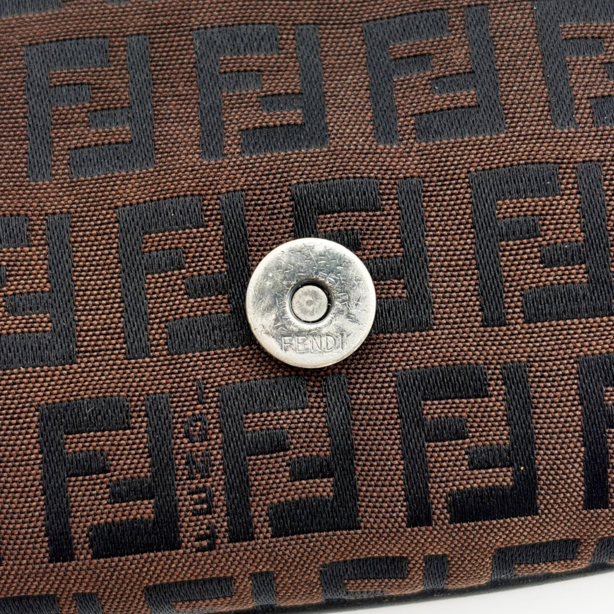 Fendi Zucca Black Brown Canvas Leather Shoulder Bag (Pre-Owned)