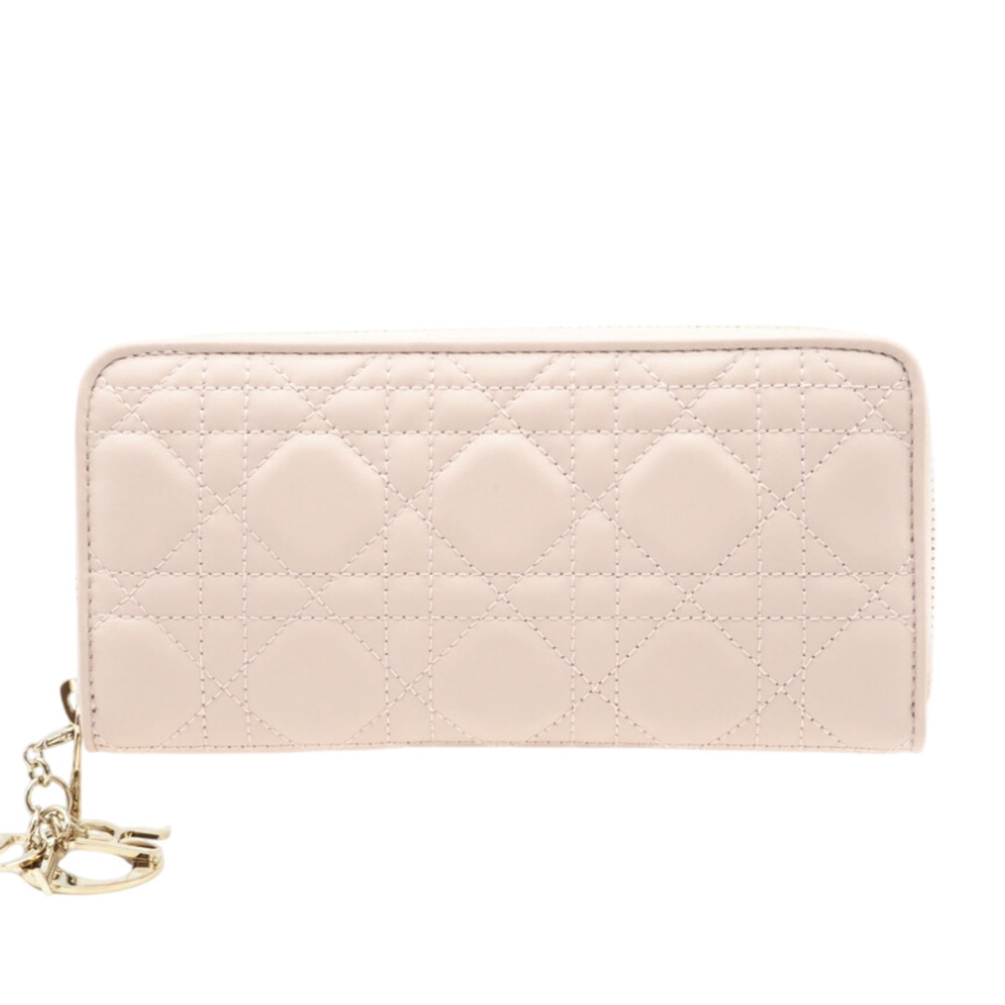 Christian Dior Lady Dior Pink Leather Long Wallet (Bi-Fold) (Pre-Owned)
