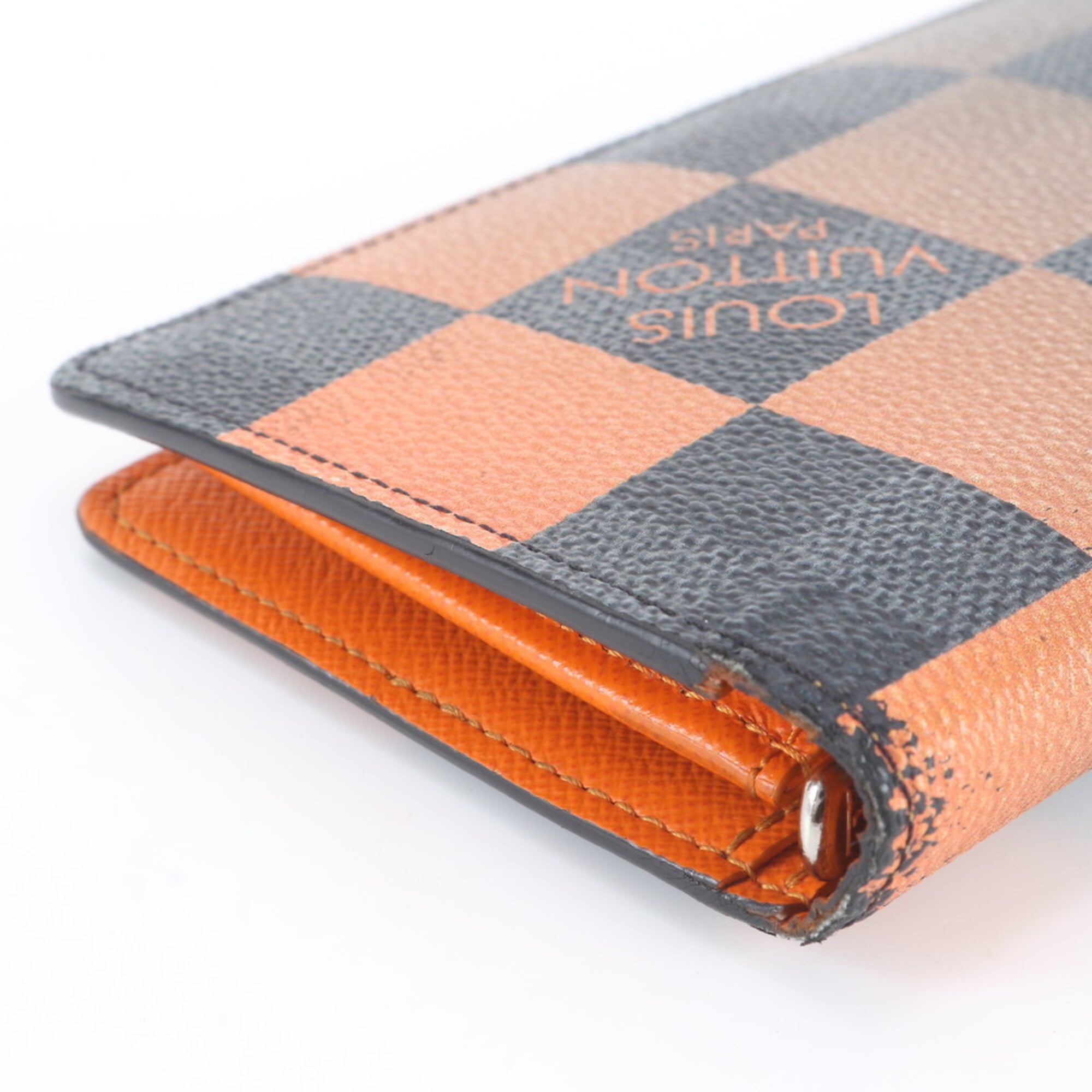 Louis Vuitton Orange Leather Coated Canvas Long Wallet (Bi-Fold) (Pre-Owned)