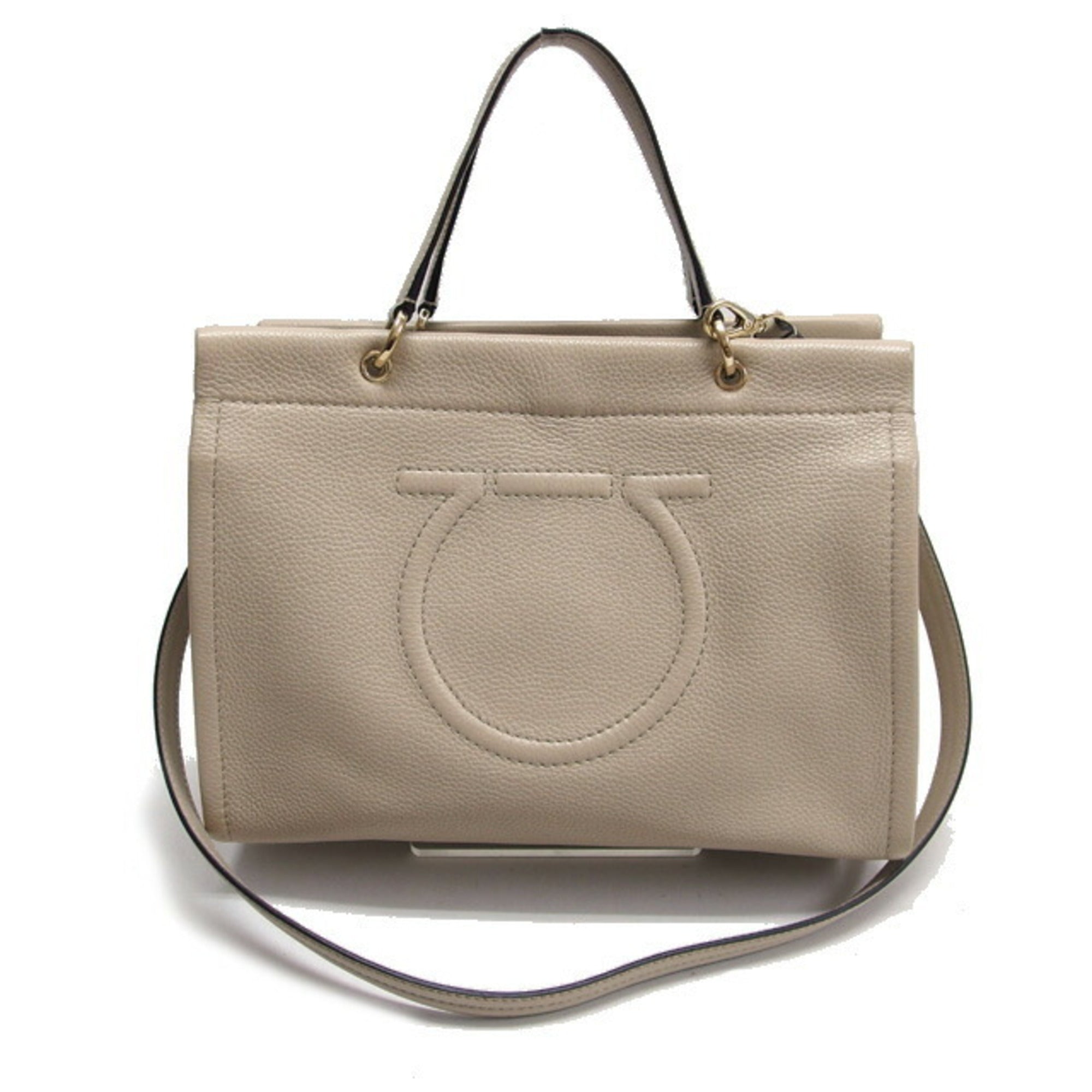 Salvatore Ferragamo Light Beige Leather Handbag Shoulder Bag Tote Bag (Pre-Owned)