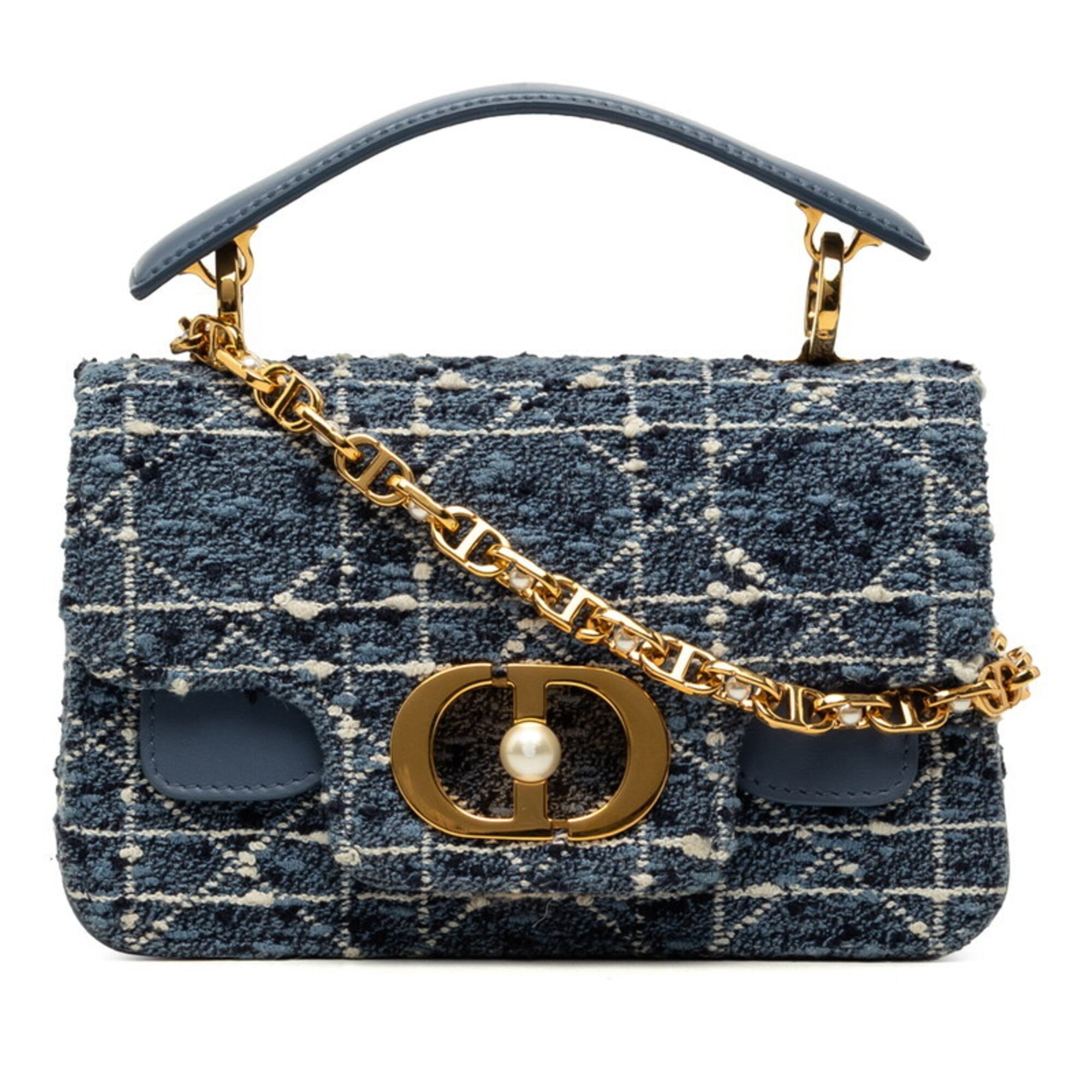Christian Dior Blue Tweed Leather Handbag Shoulder Bag (Pre-Owned)