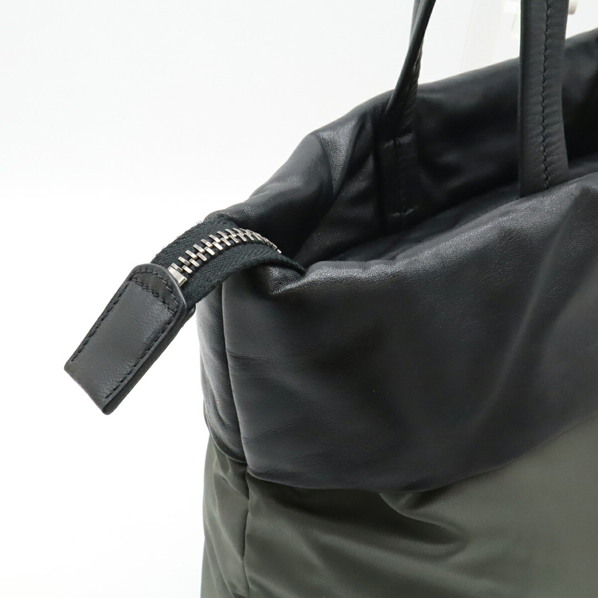 Prada Black Gray Nero Nylon Leather Tote Bag (Pre-Owned)