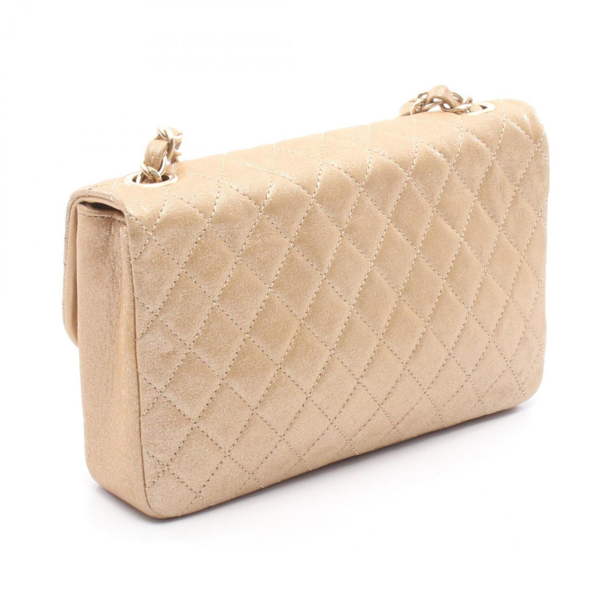 Chanel Beige Gold Gold Brown Fabric Leather Handbag Shoulder Bag (Pre-Owned)
