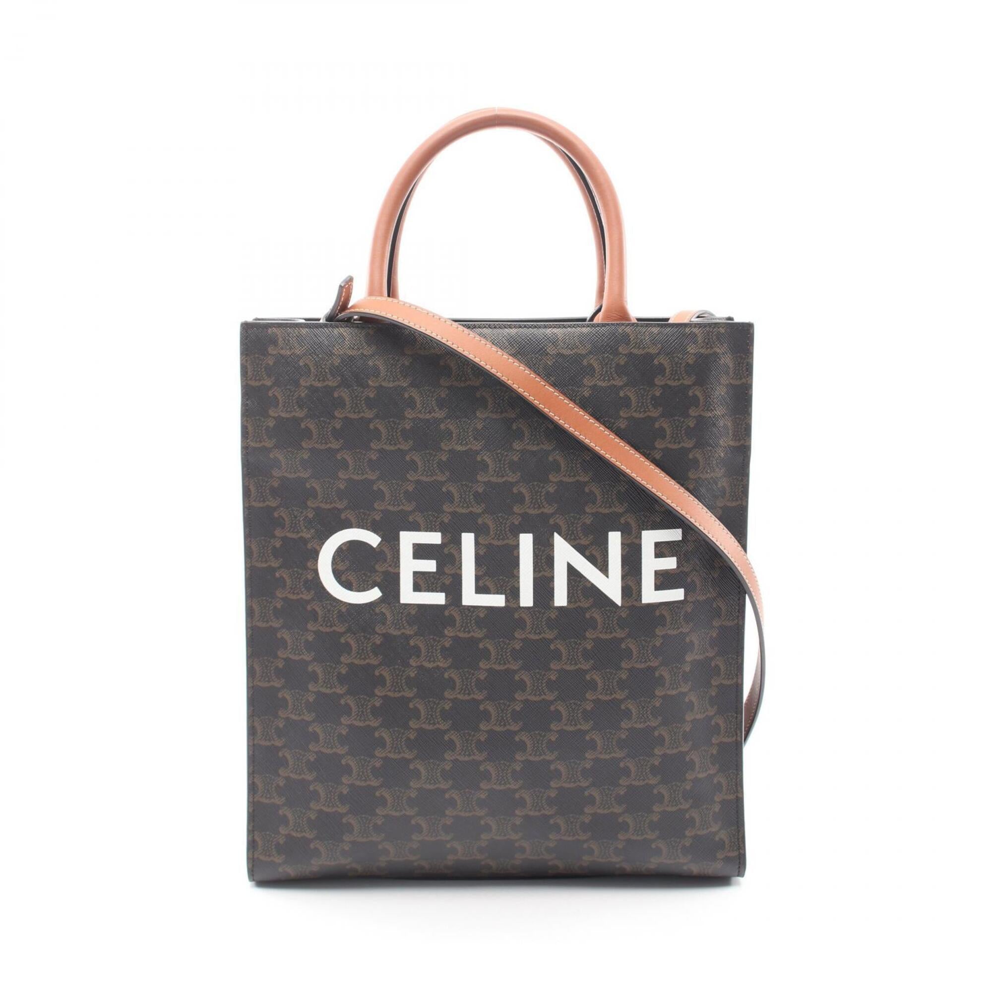 Celine Black Brown Coated Canvas Leather Handbag Tote Bag (Pre-Owned)