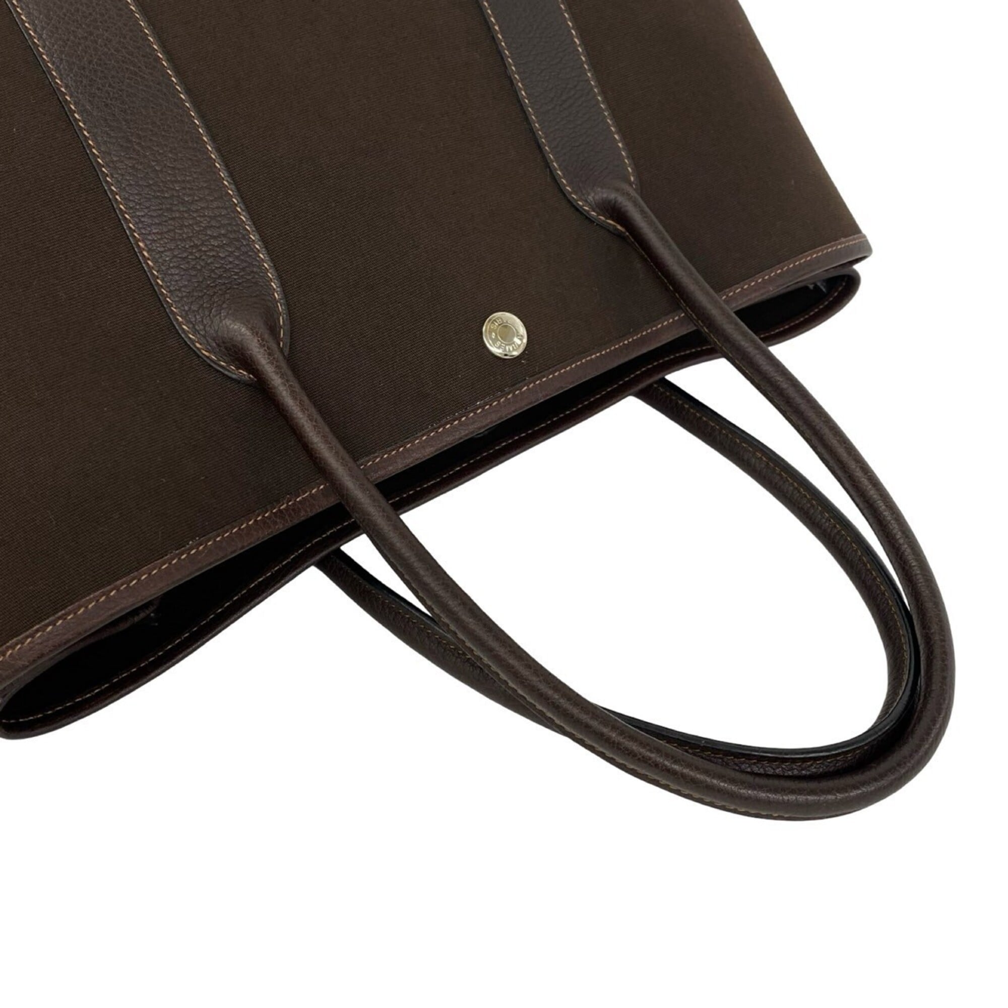 Hermes Brown Toile H Buffalo Leather Handbag (Pre-Owned)