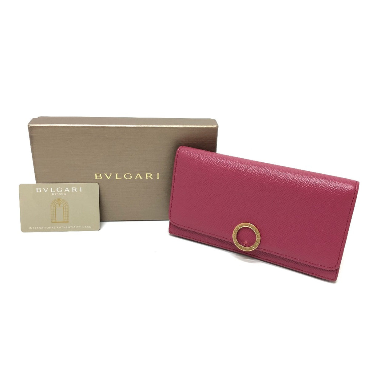 Bvlgari Pink Leather Long Wallet (Bi-Fold) (Pre-Owned)
