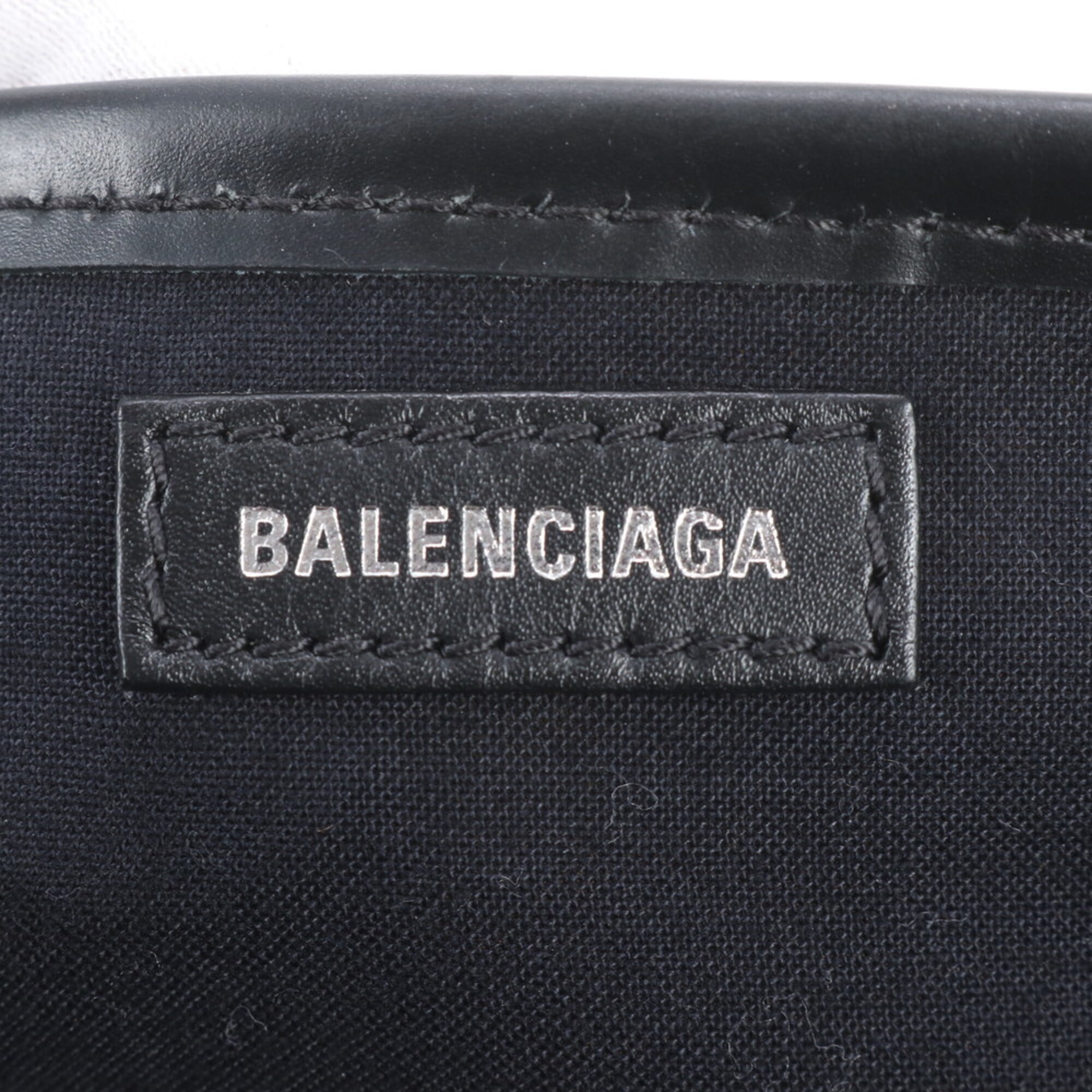 Balenciaga Black White Leather Canvas Handbag Shoulder Bag Tote Bag (Pre-Owned)