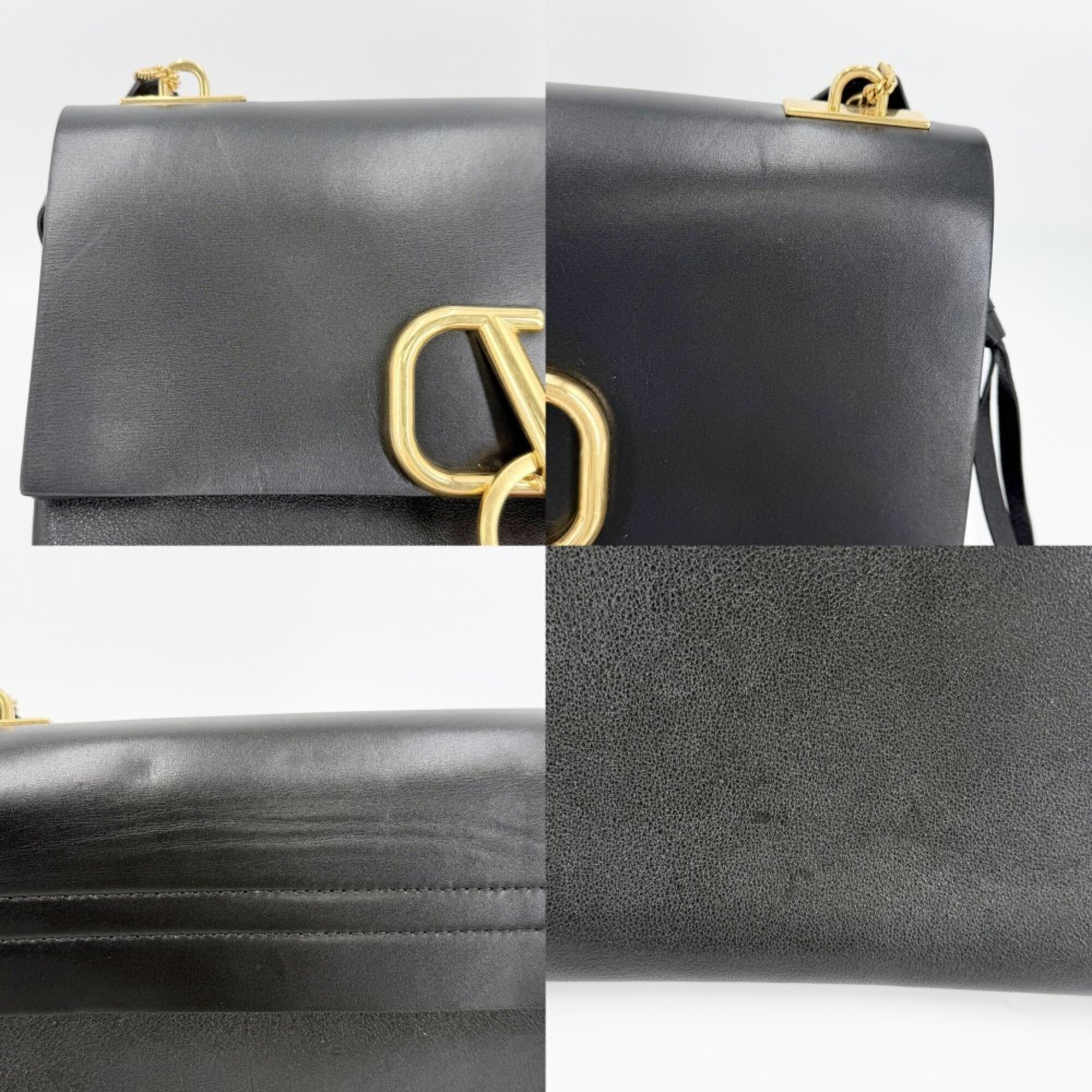Valentino Garavani Black Red Color Leather Shoulder Bag (Pre-Owned)