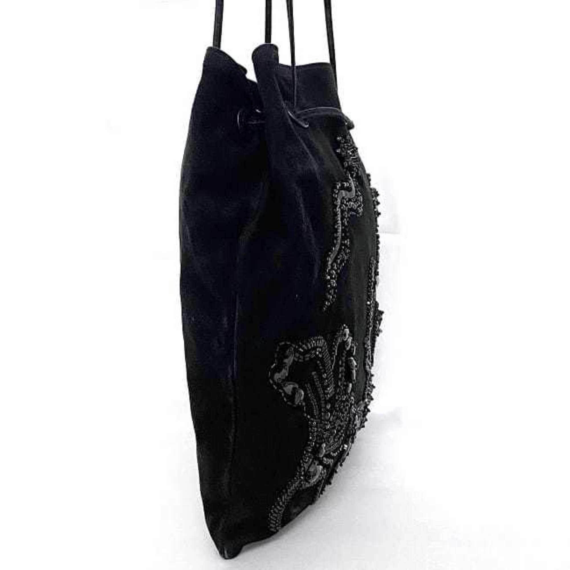Prada Black Nero Suede Beads Handbag (Pre-Owned)
