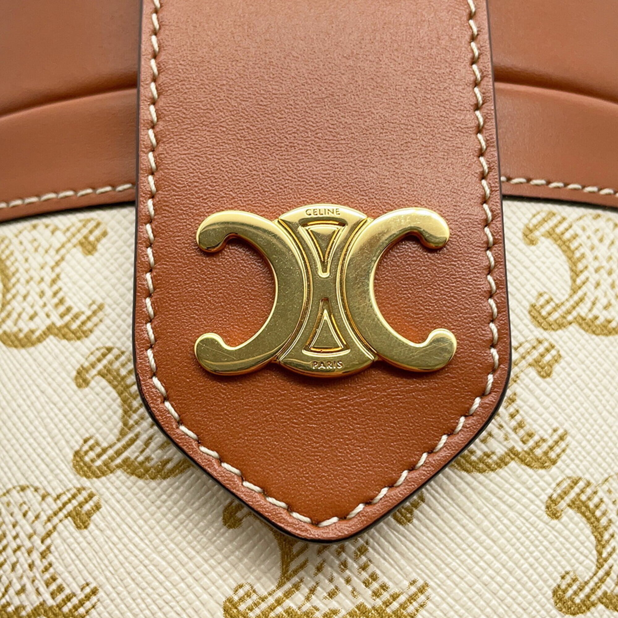 Celine Brown White Leather Pvc Handbag Shoulder Bag (Pre-Owned)