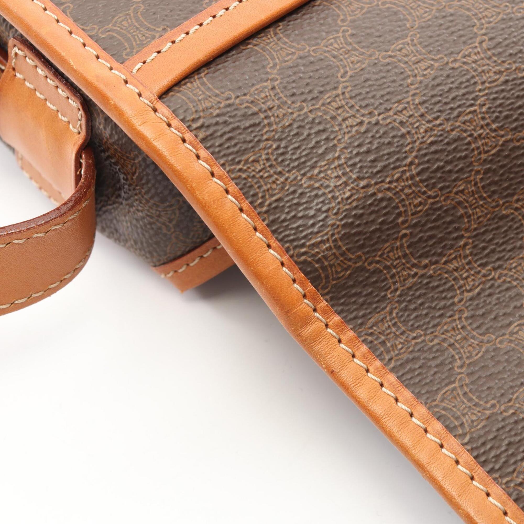 Celine Brown Coated Canvas Leather Handbag Shoulder Bag (Pre-Owned)