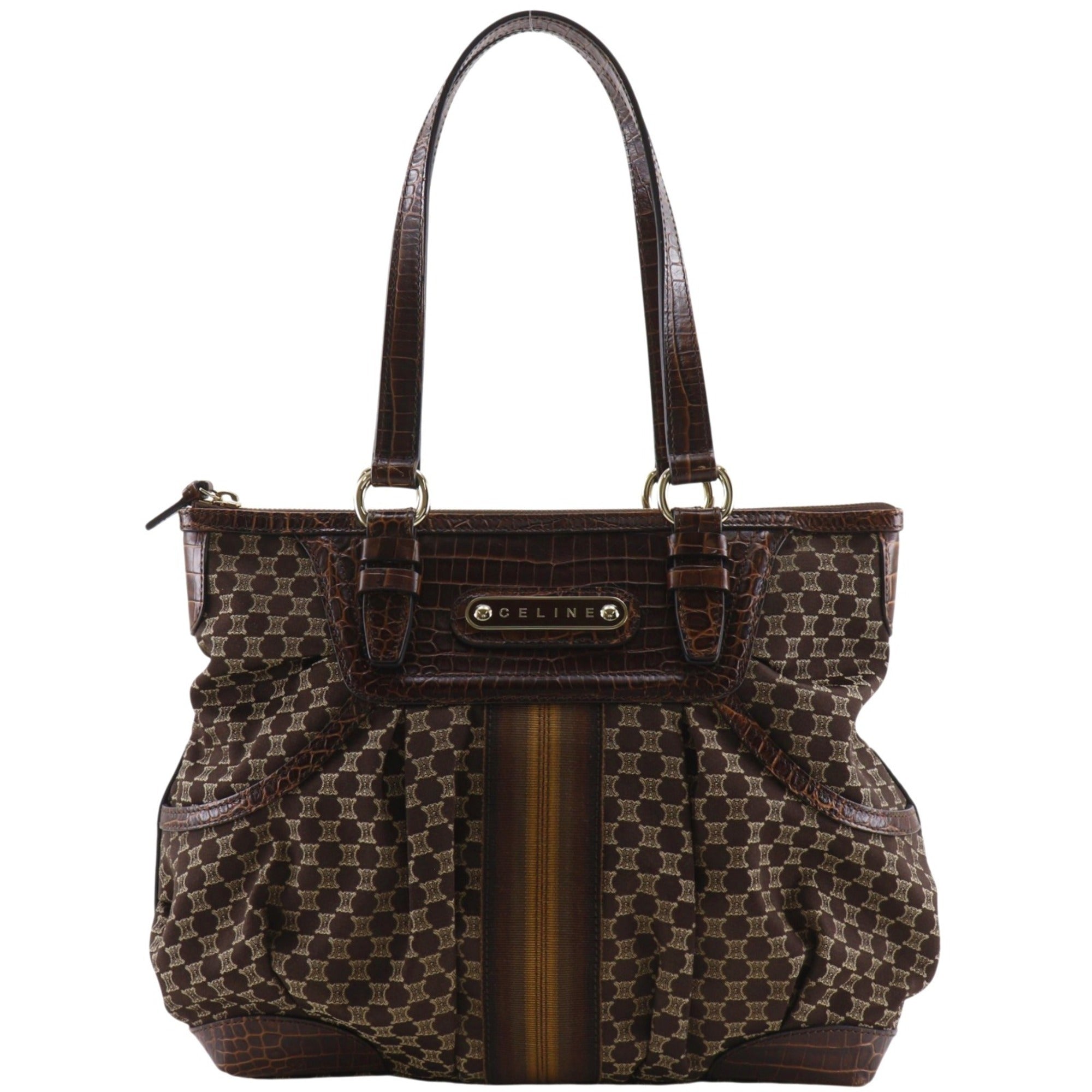 Celine Brown Nylon Canvas Leather Tote Bag (Pre-Owned)