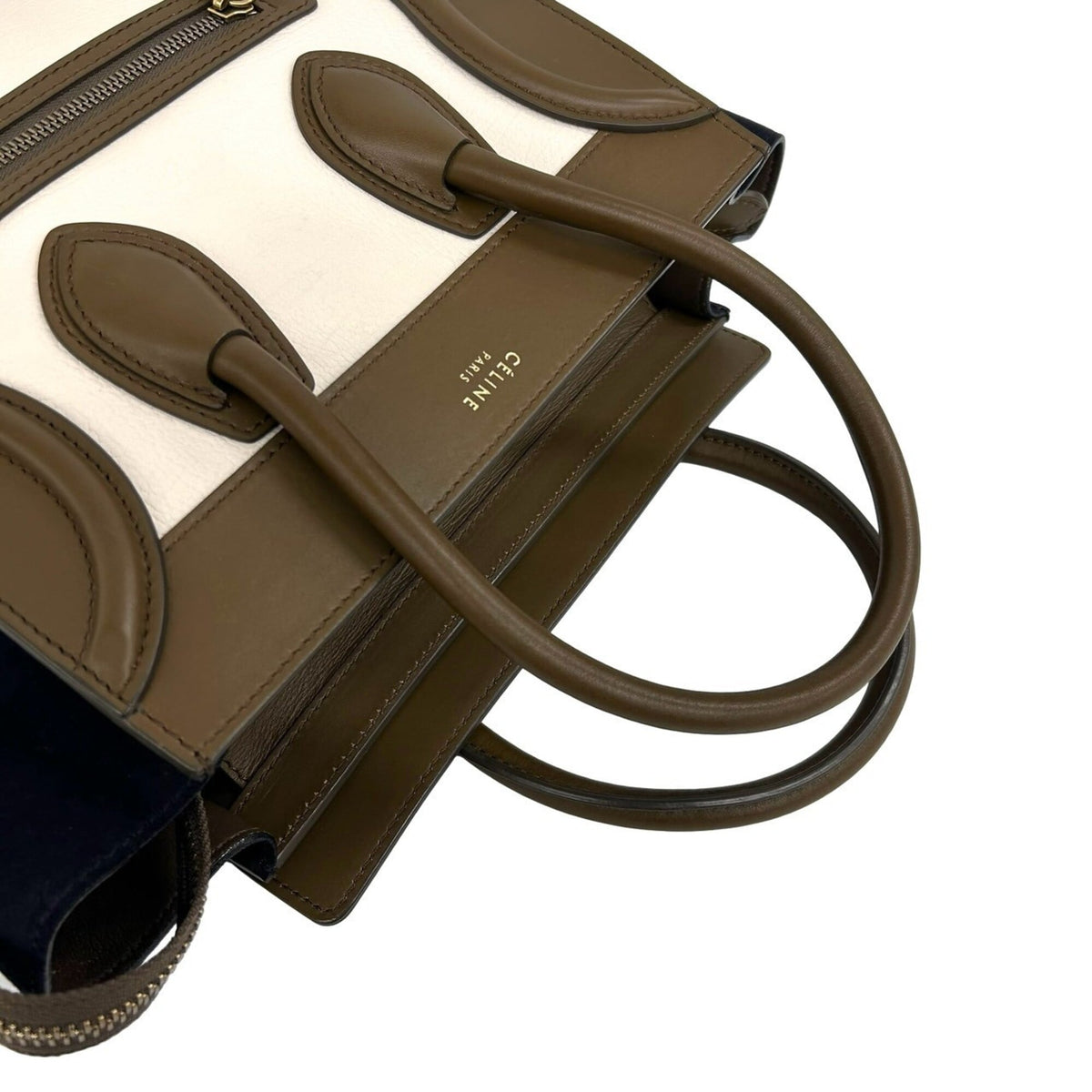Celine Brown Ivory Navy Leather Handbag Tote Bag (Pre-Owned)