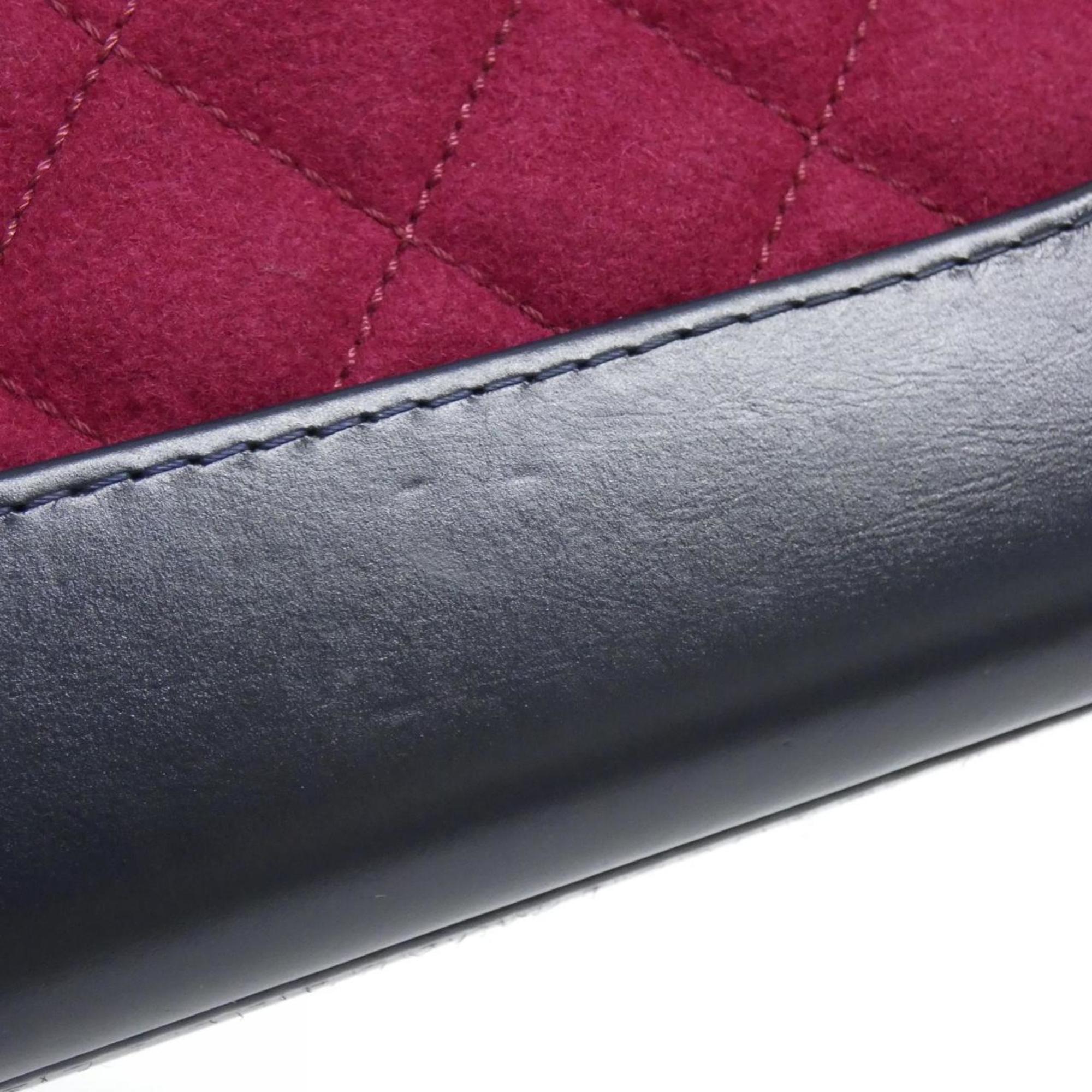 Chanel Bordeaux Navy Red Color Felt Leather Shoulder Bag (Pre-Owned)