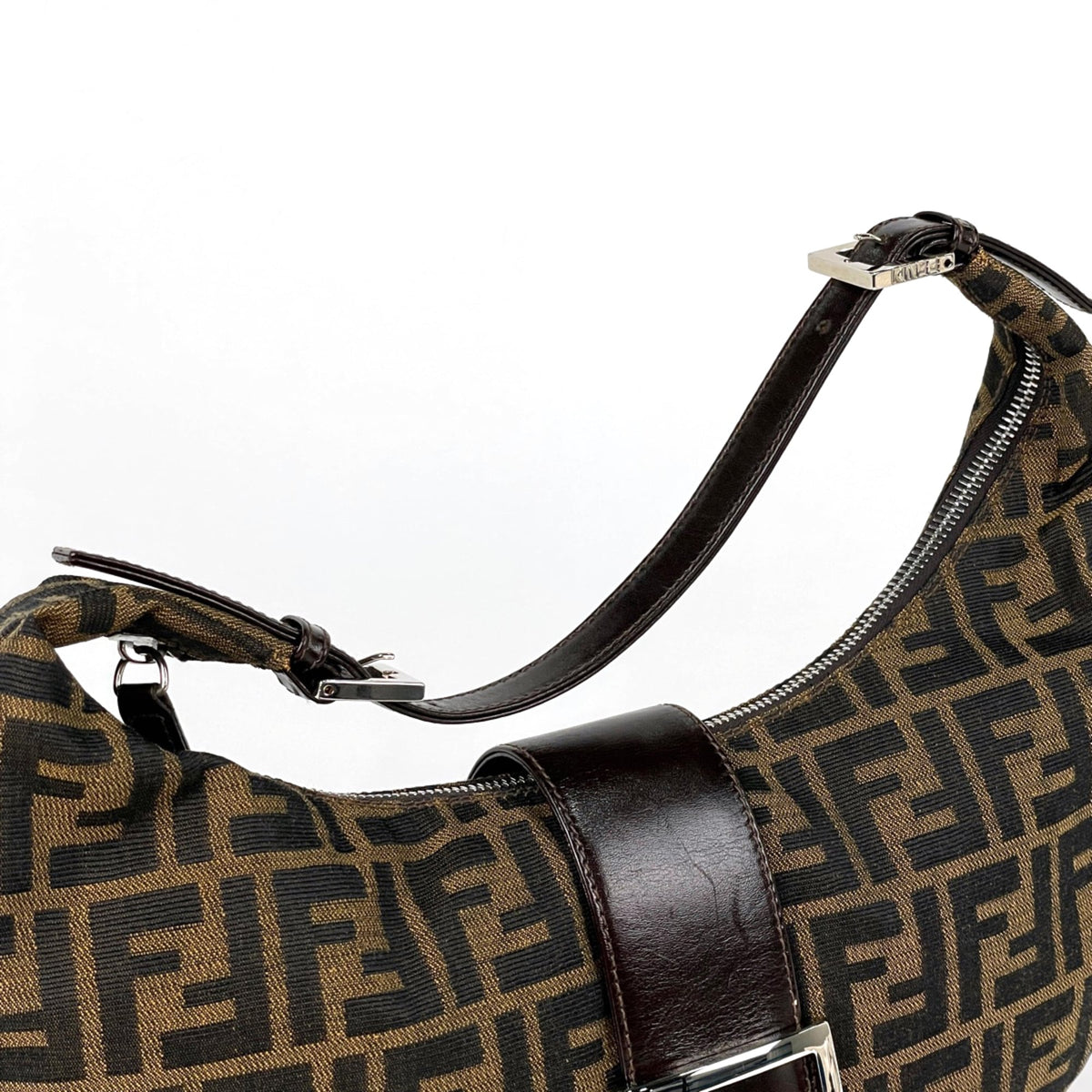 Fendi Brown Canvas Leather Shoulder Bag (Pre-Owned)