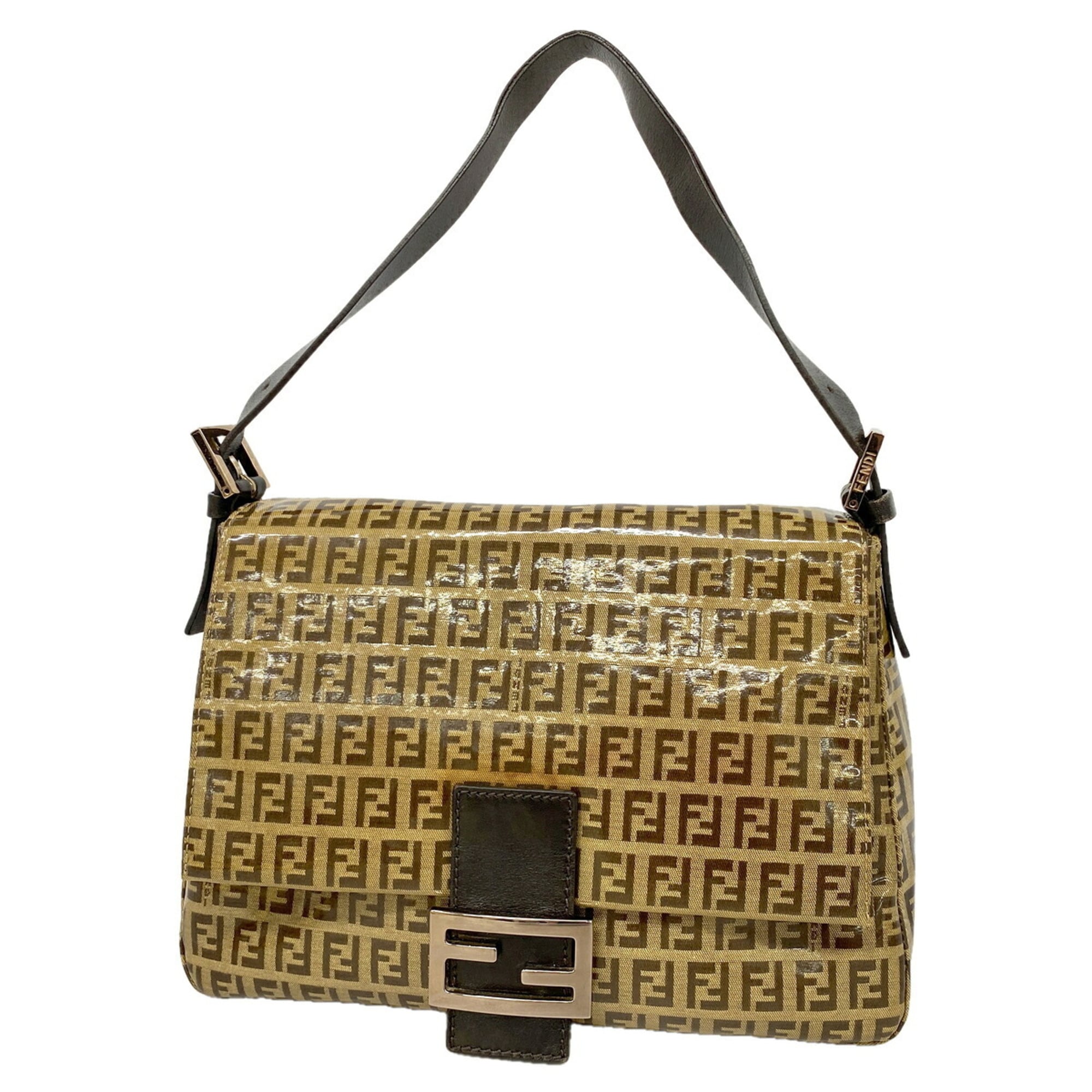 Fendi Beige Brown Coated Canvas Shoulder Bag (Pre-Owned)