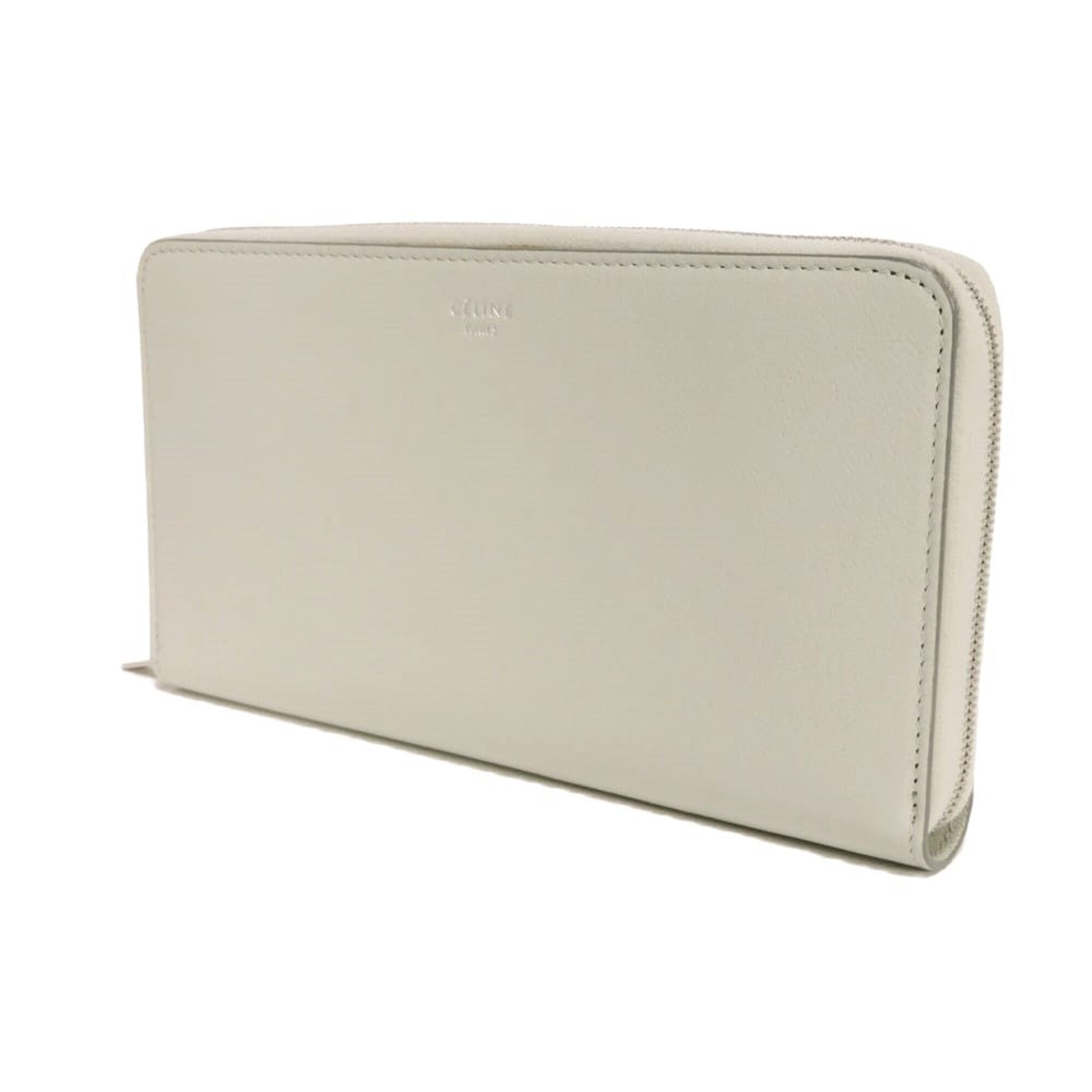 Celine Gray White Leather Long Wallet (Bi-Fold) (Pre-Owned)