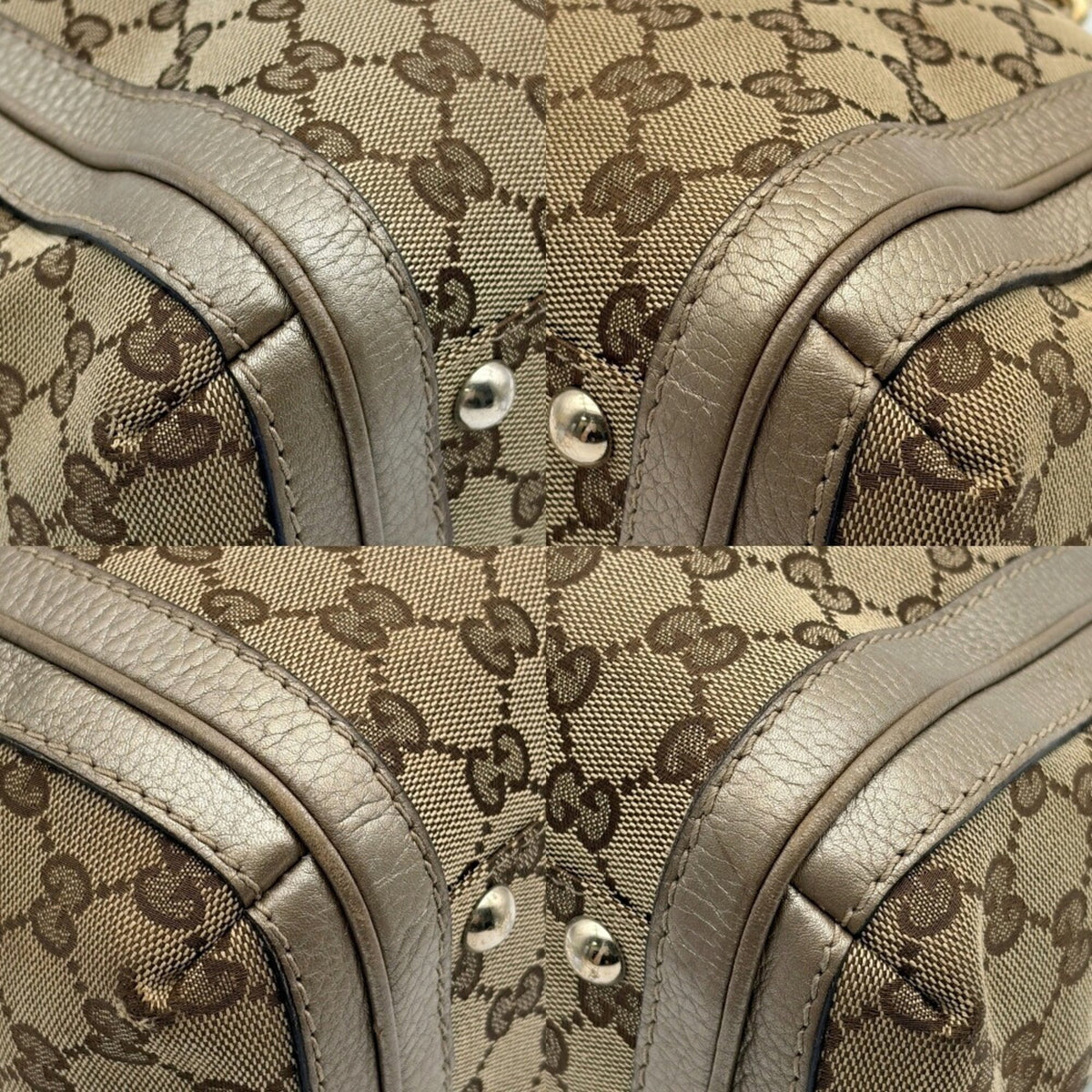 Gucci Gg Canvas Beige Gold Gg Canvas Leather Bamboo Shoulder Bag (Pre-Owned)
