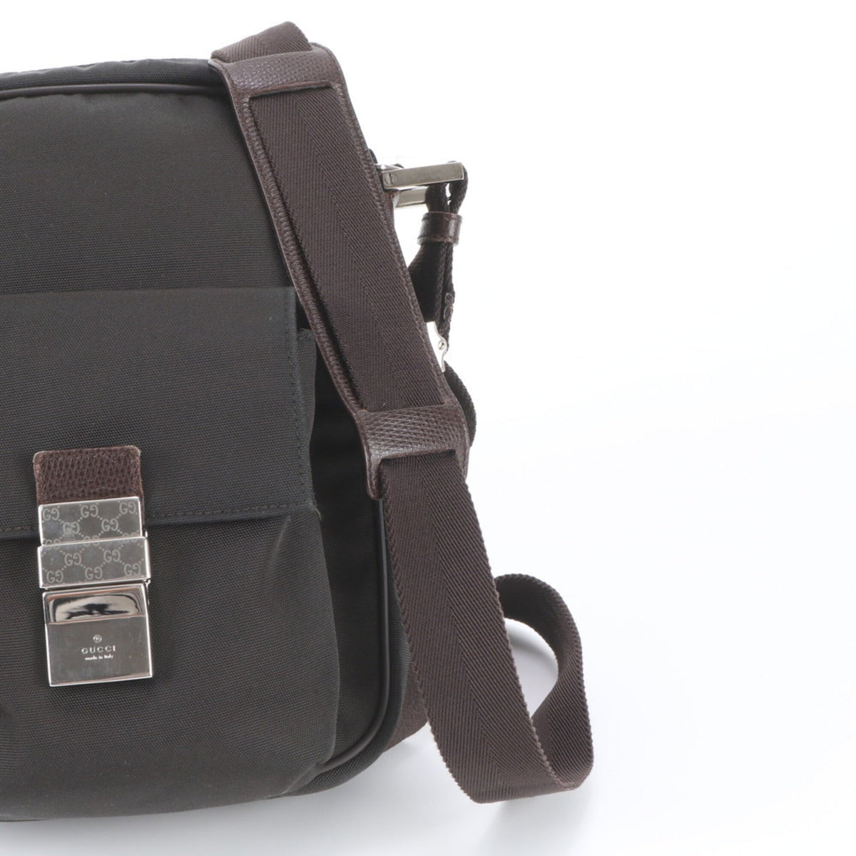 Gucci Brown Leather Nylon Messenger Bag Shoulder Bag Tote Bag (Pre-Owned)