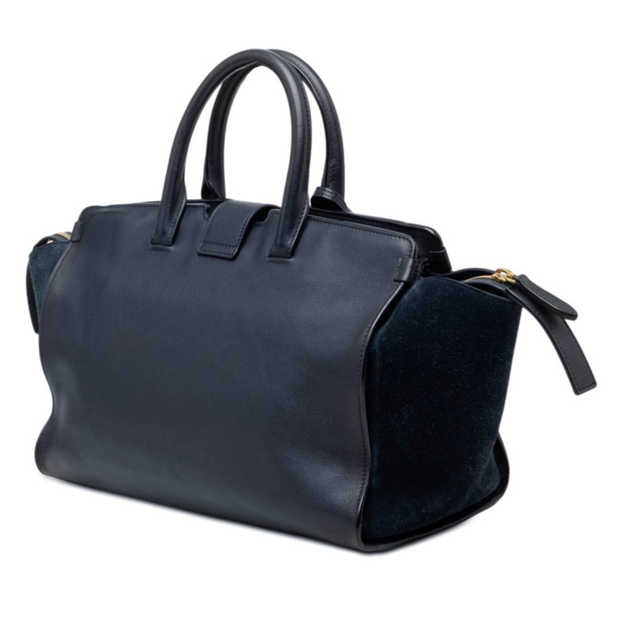 Saint Laurent Navy Leather Suede Handbag Shoulder Bag (Pre-Owned)
