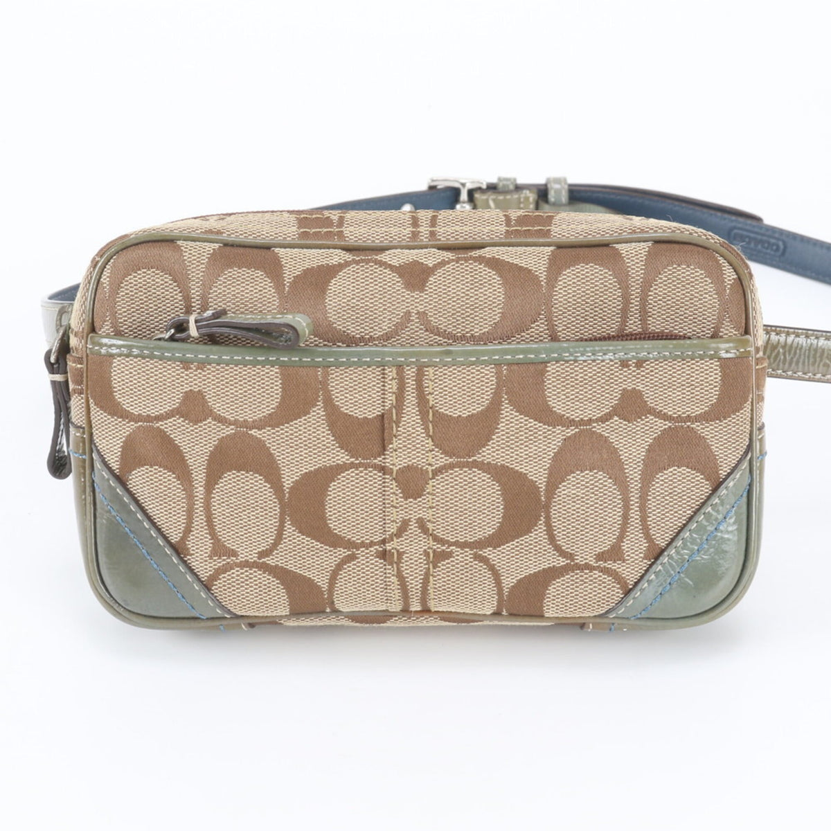 Coach Beige Smoke Green Leather Canvas Pouch Shoulder Bag Sling Bag (Pre-Owned)