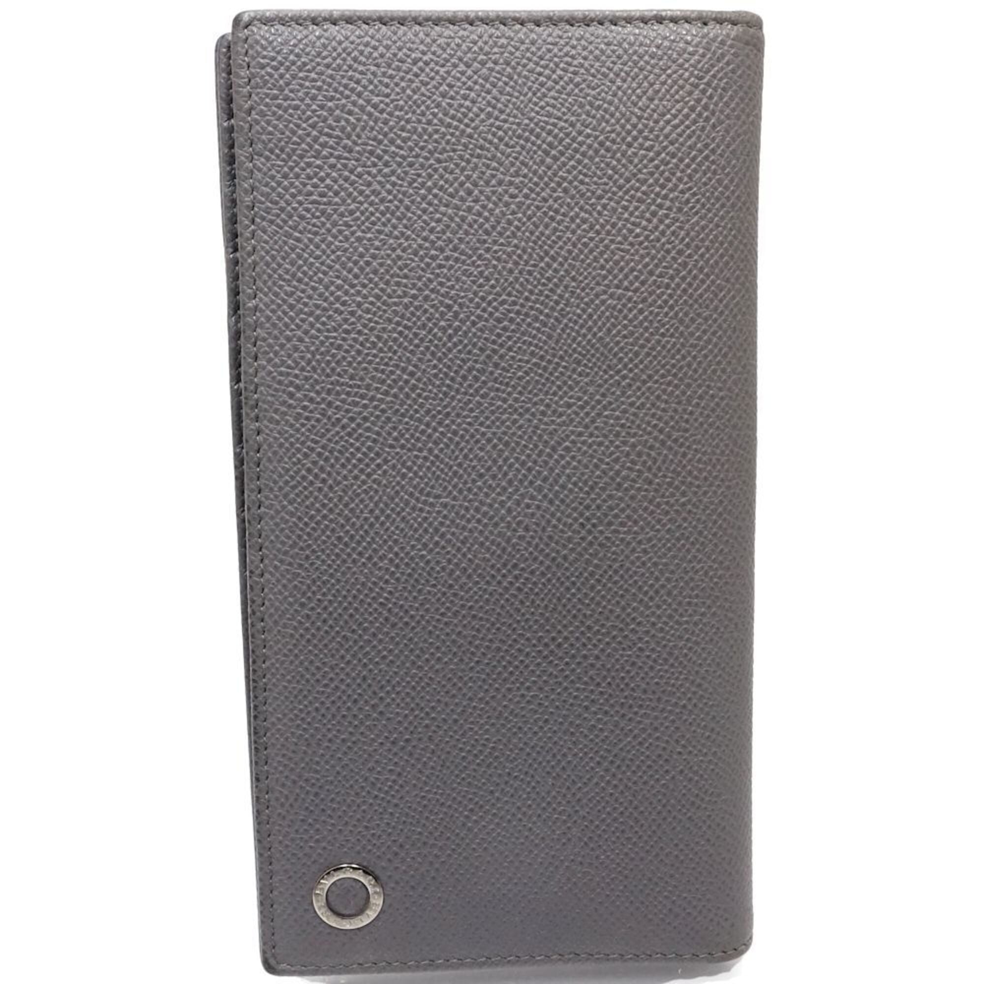 Bvlgari Gray Leather Long Wallet (Bi-Fold) (Pre-Owned)
