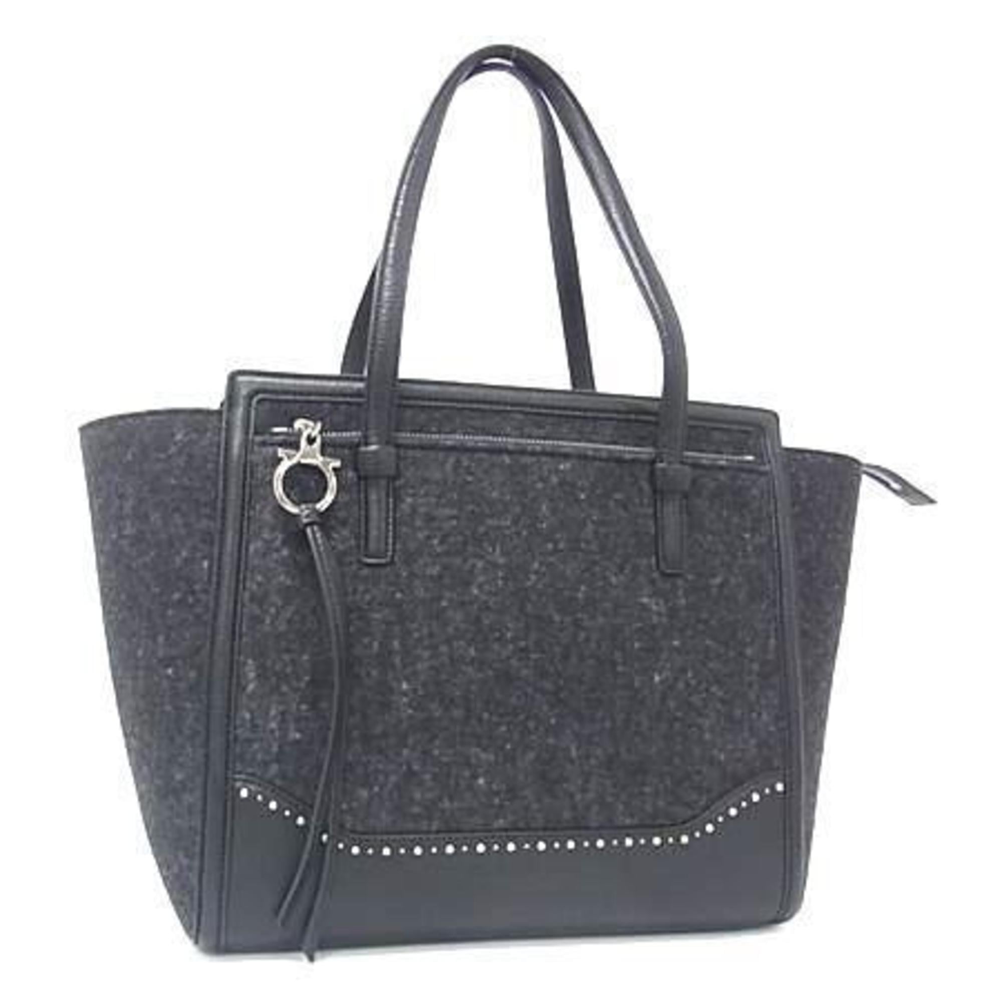 Salvatore Ferragamo Black Felt Leather Handbag Shoulder Bag Tote Bag (Pre-Owned)