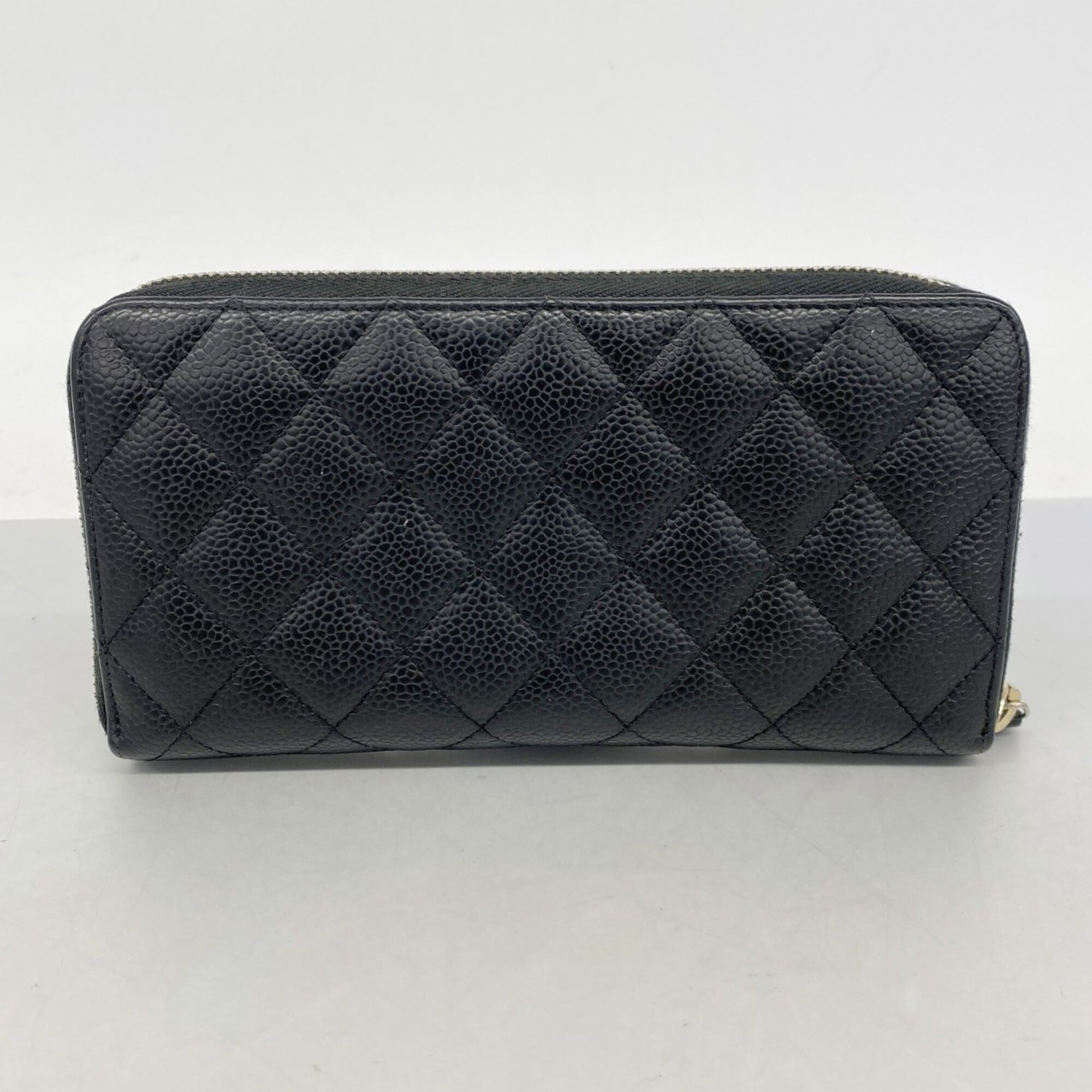 Chanel Black Grained Calfskin Long Wallet (Bi-Fold) (Pre-Owned)