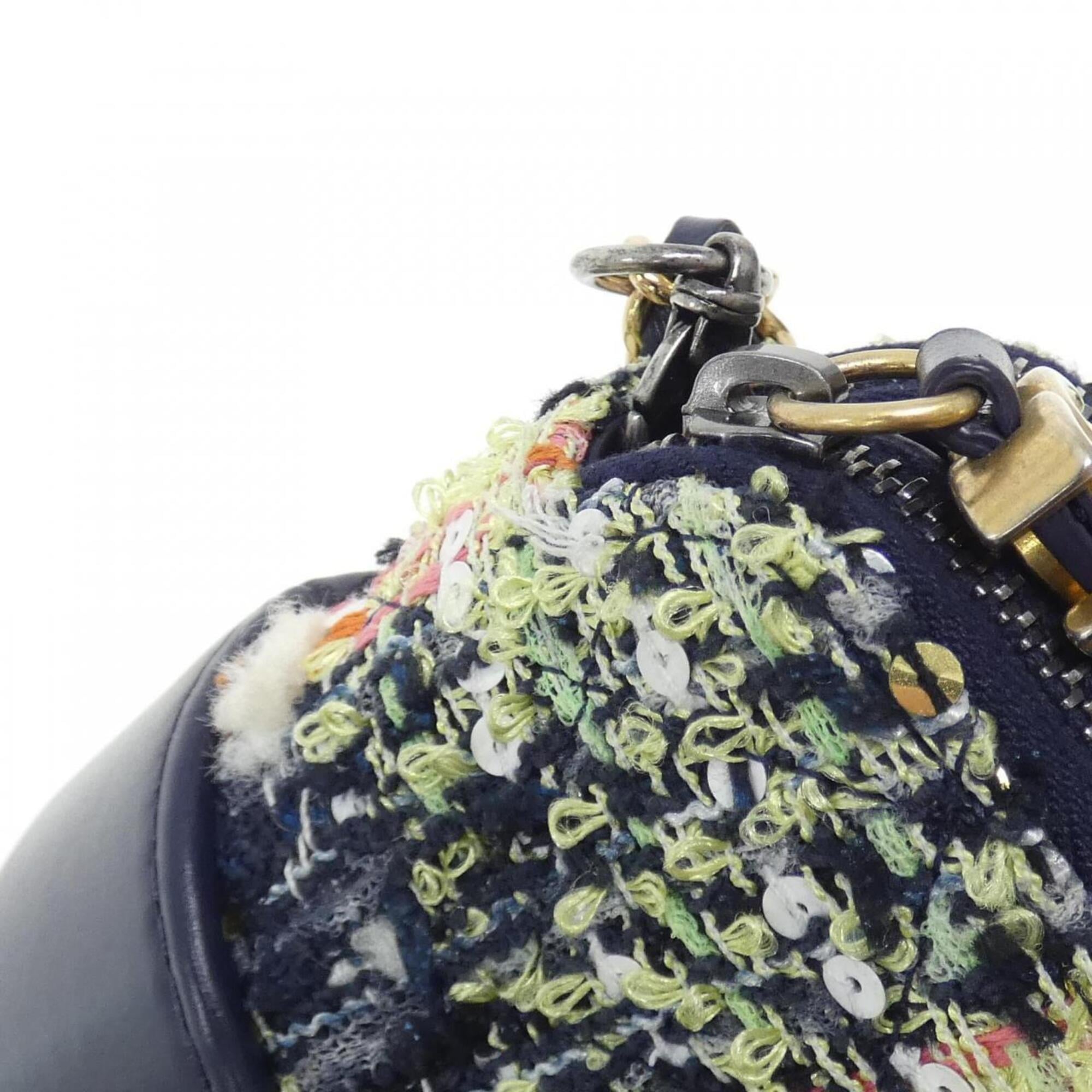 Chanel Multi-Color Navy Tweed Leather Shoulder Bag (Pre-Owned)