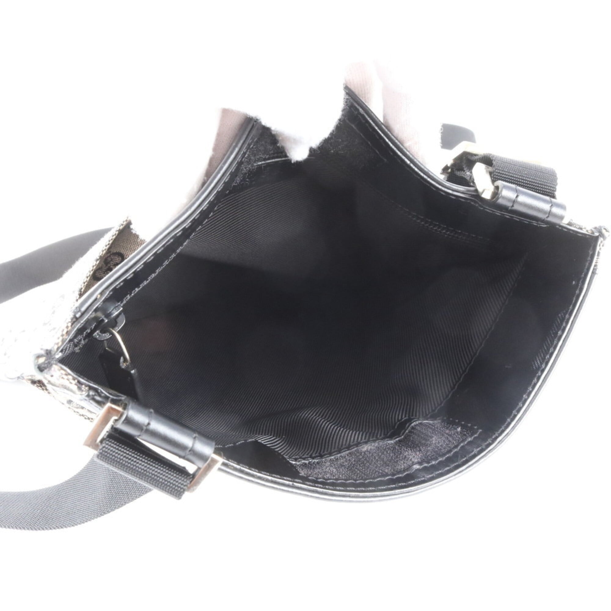 Gucci Black Leather Canvas Messenger Bag Shoulder Bag (Pre-Owned)