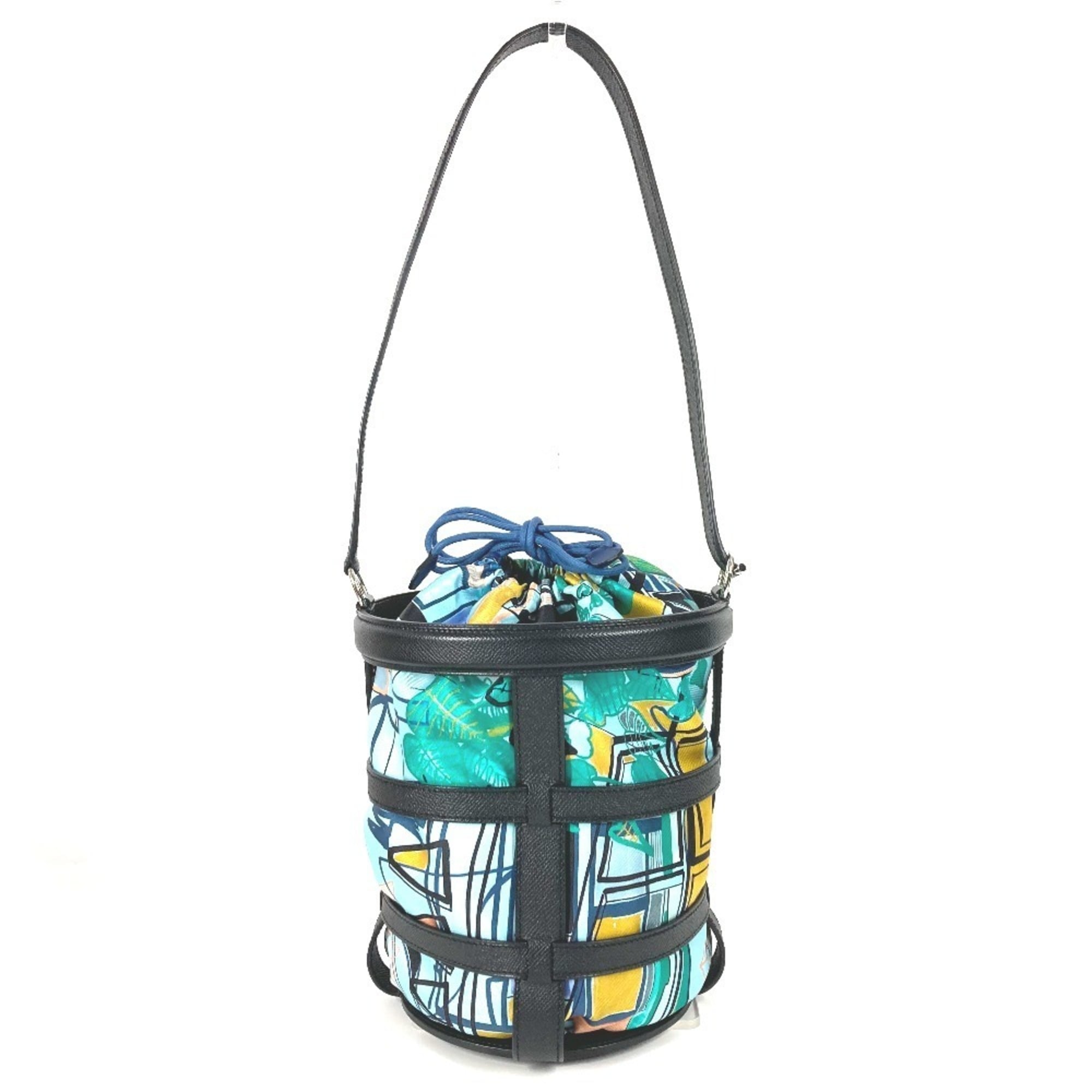 Hermes Blue Navy Leather Silk Shoulder Bag (Pre-Owned)