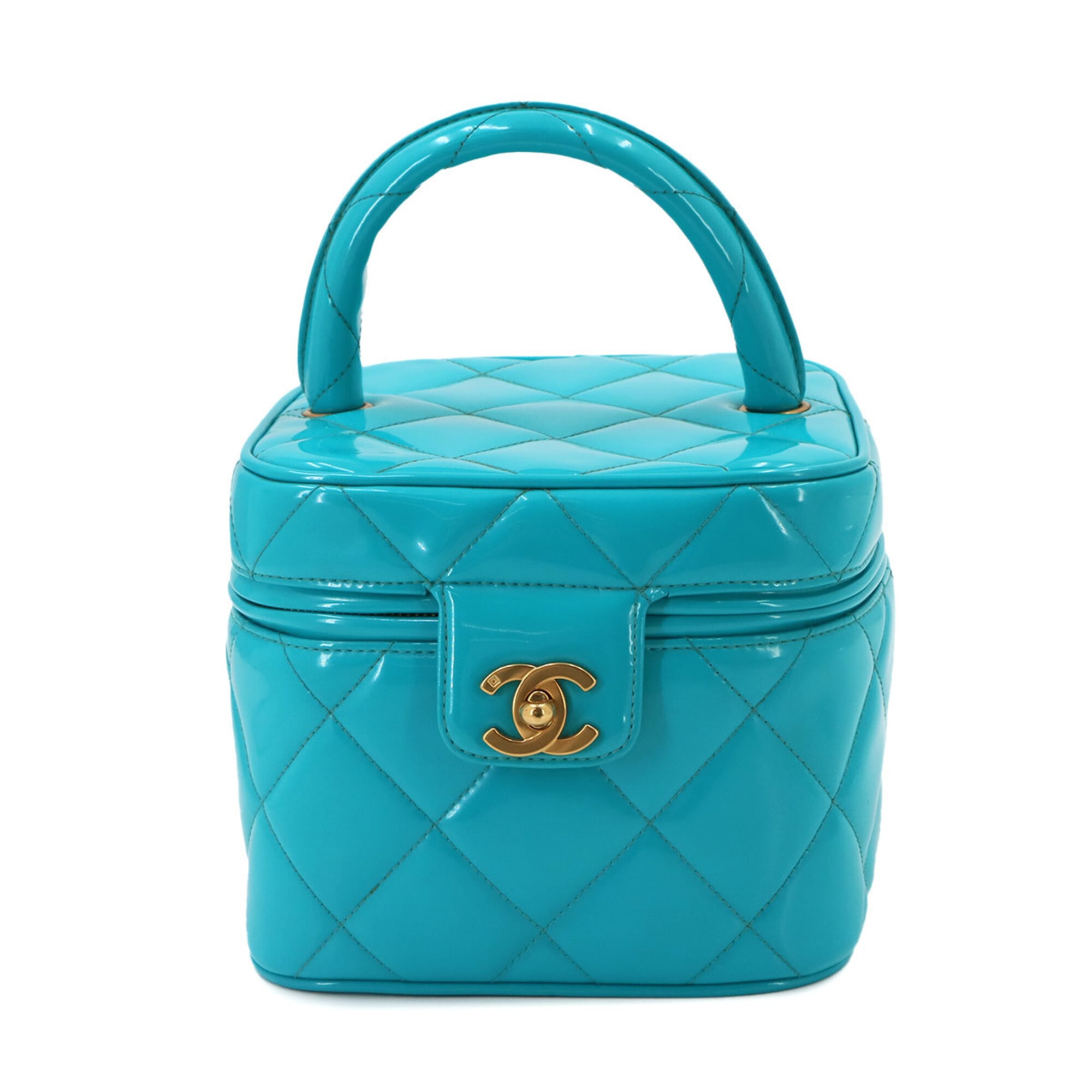Chanel Blue Patent Leather Handbag Vanity Bag (Pre-Owned)