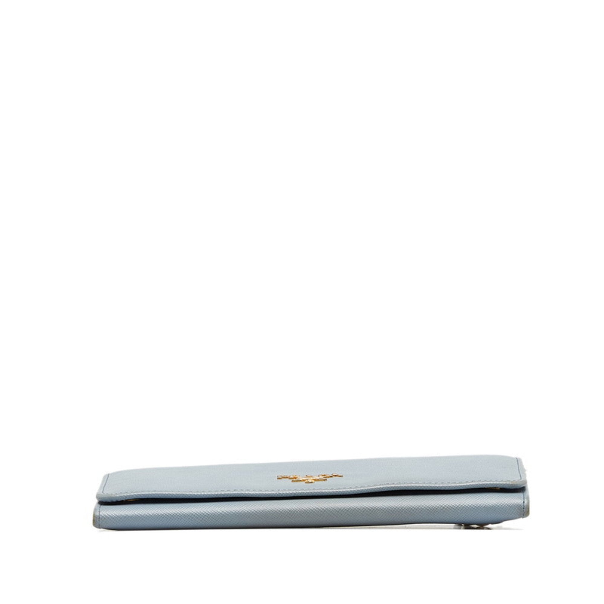 Prada Light Blue Leather Long Wallet (Bi-Fold) (Pre-Owned)