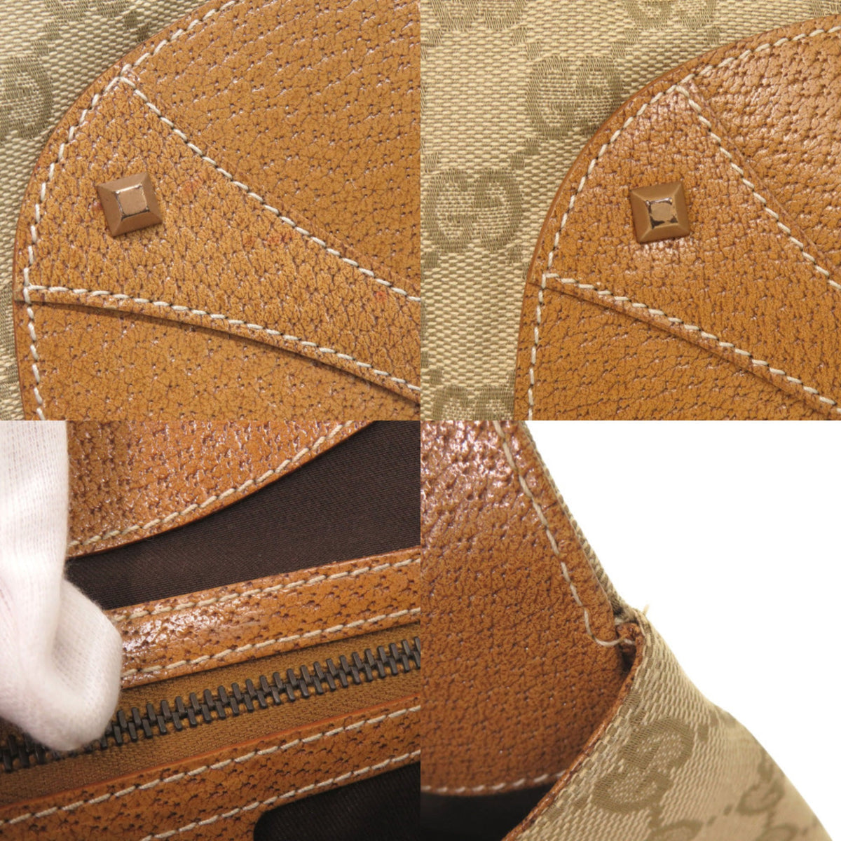 Gucci Beige Camel Gg Canvas Leather Shoulder Bag (Pre-Owned)