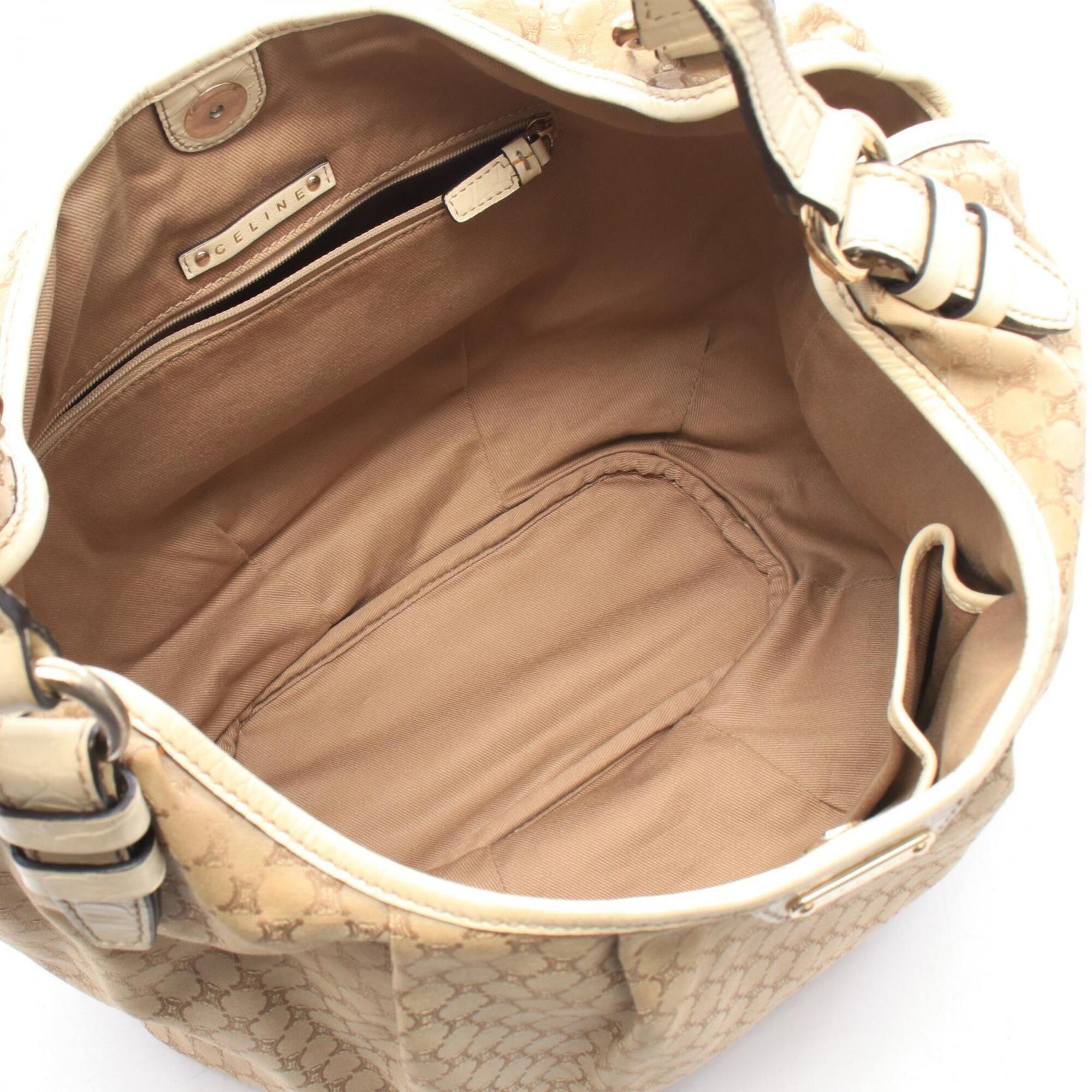Celine Beige Ivory Canvas Leather Shoulder Bag (Pre-Owned)