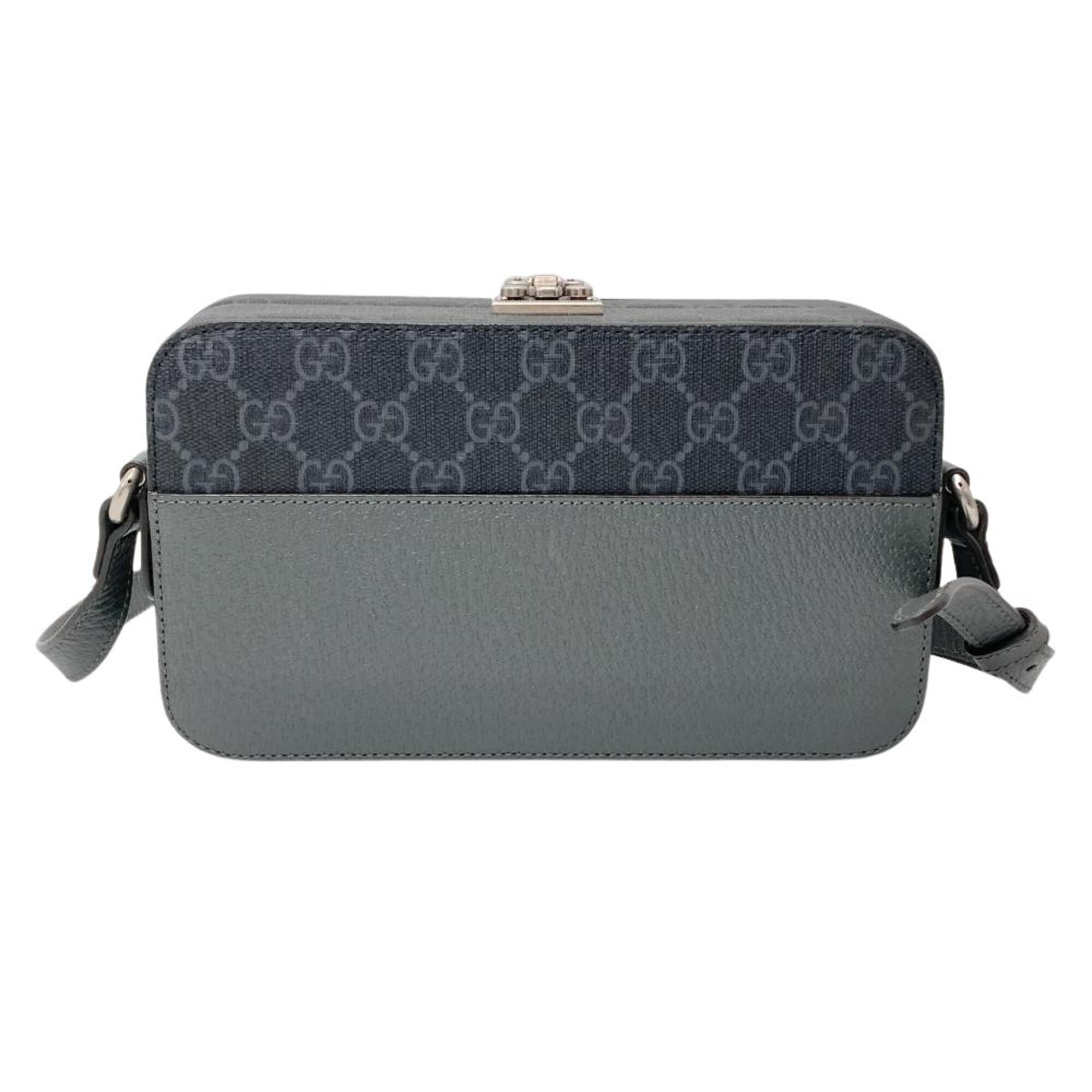 Gucci Black Gray Leather Gg Supreme Shoulder Bag (Pre-Owned)