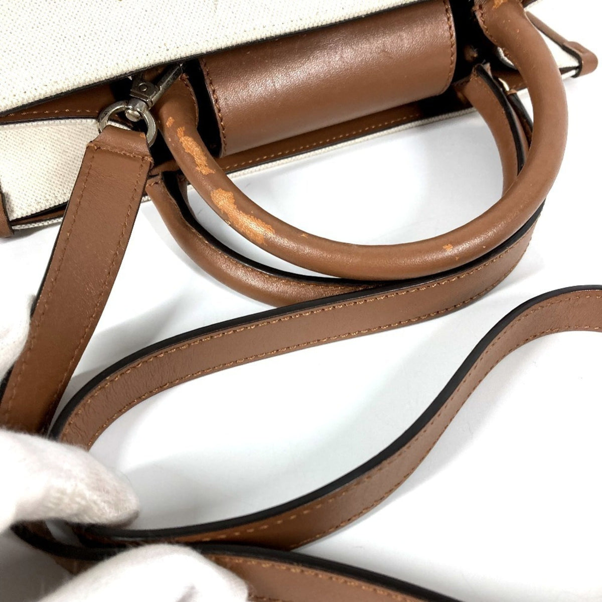 Jimmy Choo Beige Leather Canvas Handbag Shoulder Bag Tote Bag (Pre-Owned)