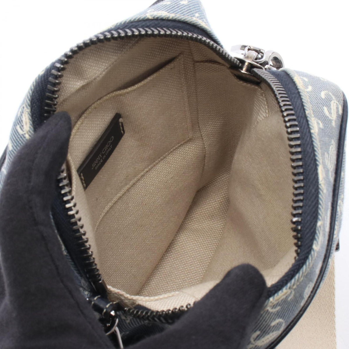 Jimmy Choo Blue Ivory Canvas Shoulder Bag (Pre-Owned)