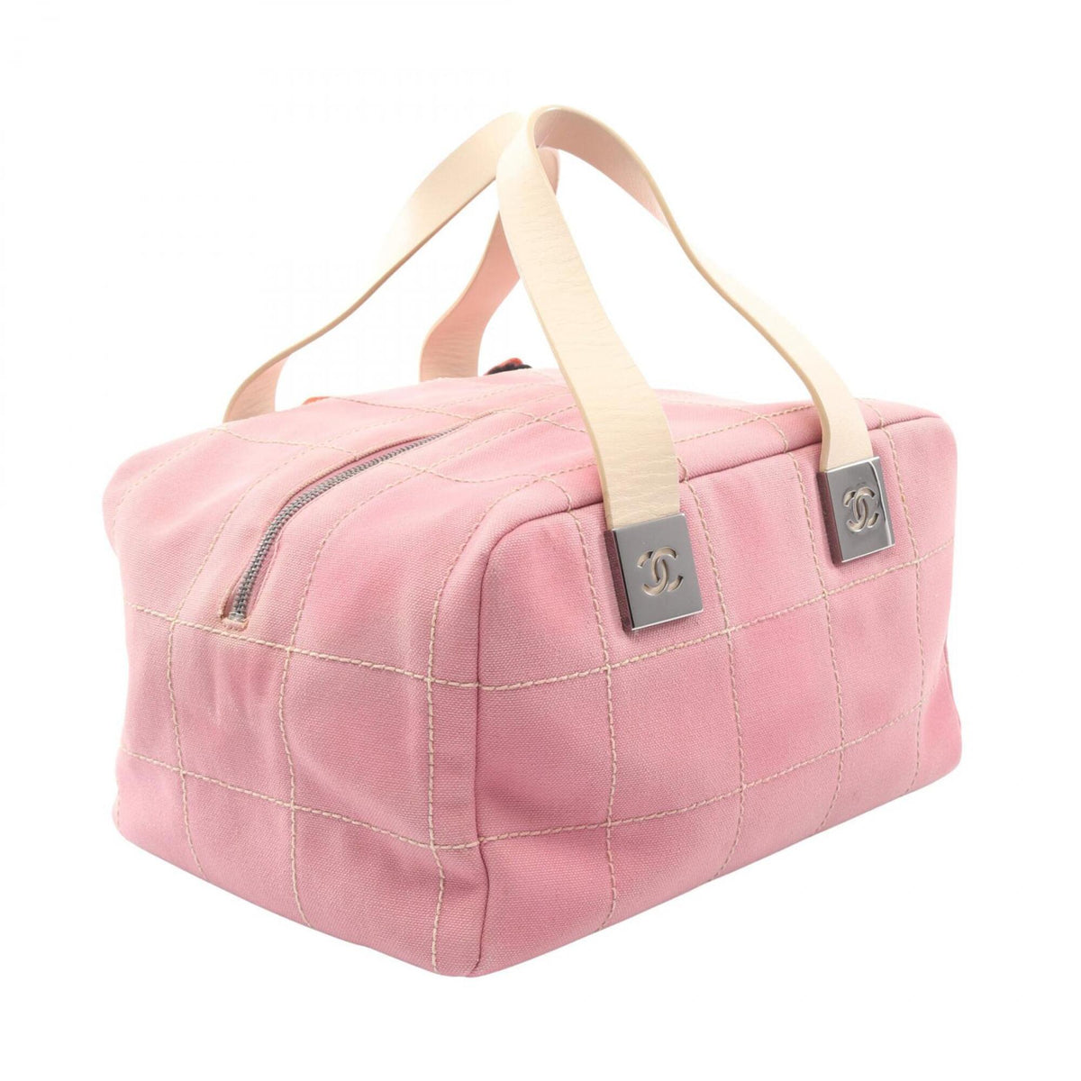 Chanel Ivory Pink Canvas Leather Handbag (Pre-Owned)