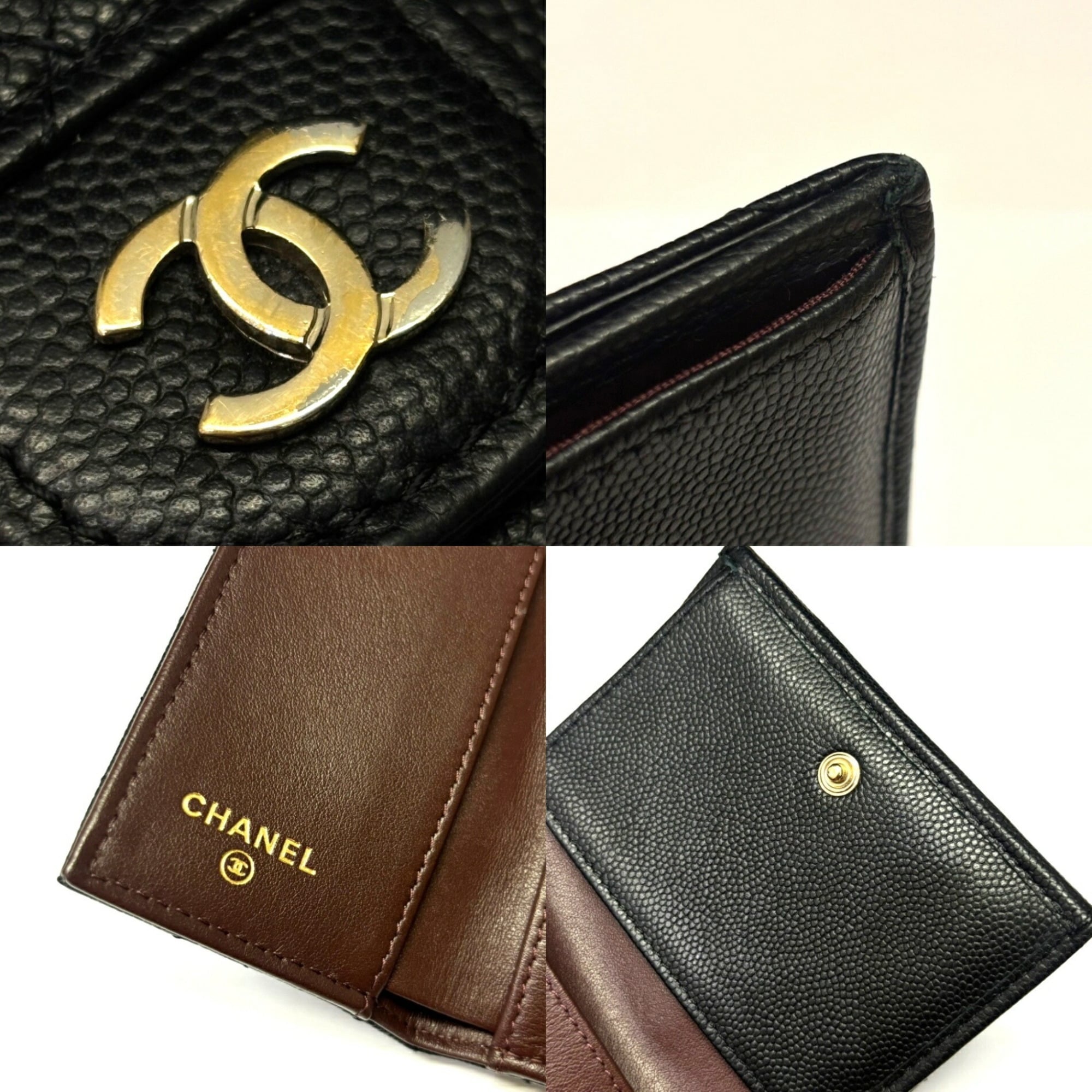 Chanel Black Grained Calfskin Wallet (Tri-Fold) (Pre-Owned)