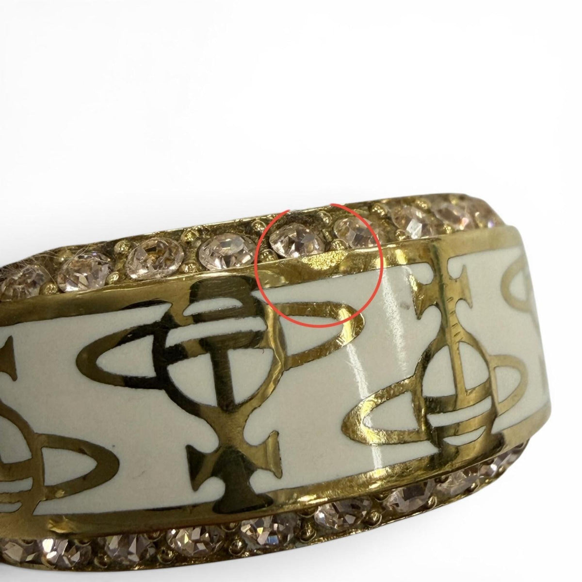 Vivienne Westwood Gold White Rhinestone Band Ring (Pre-Owned)