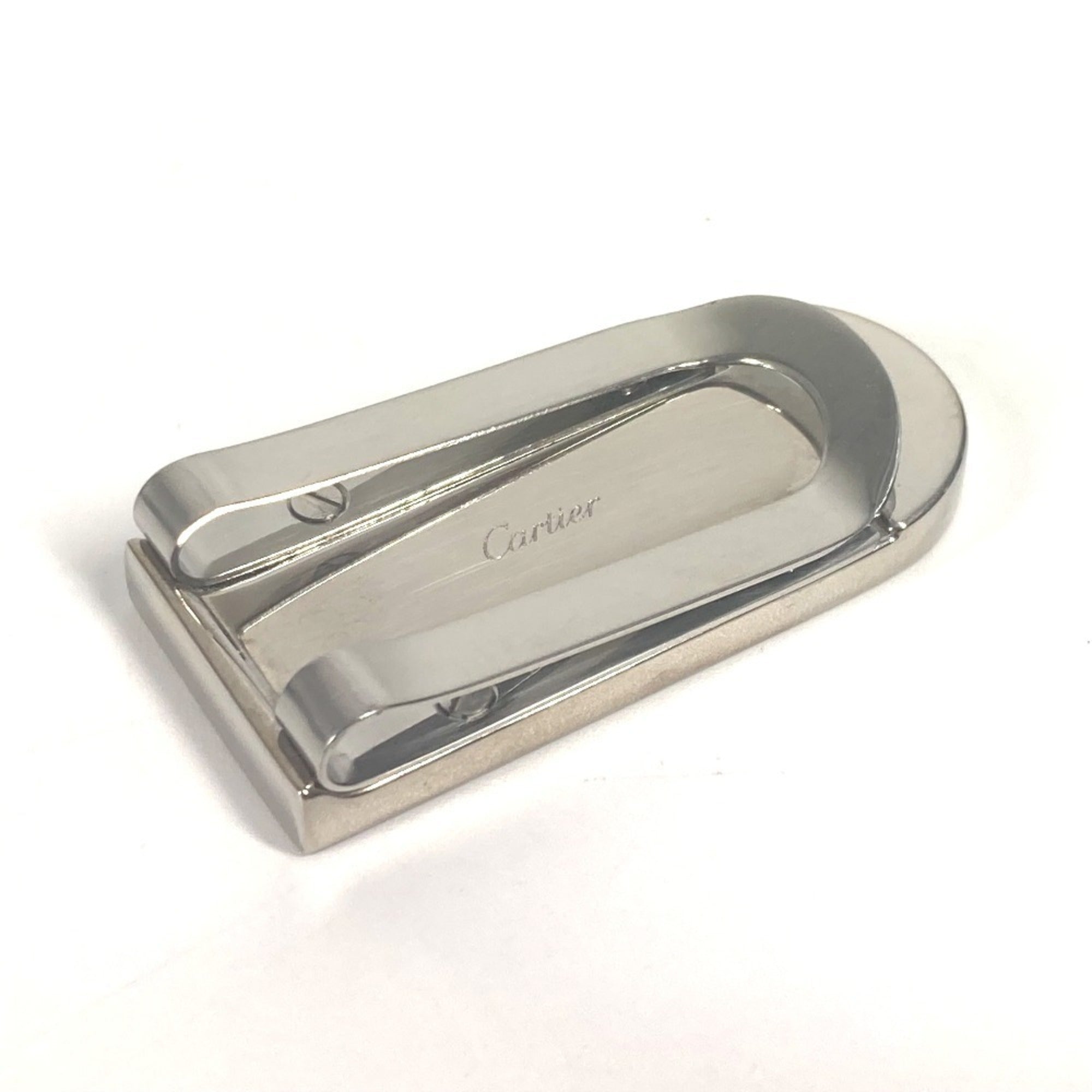 Cartier Silver Black Stainless Steel Leather Money Clip (Pre-Owned)