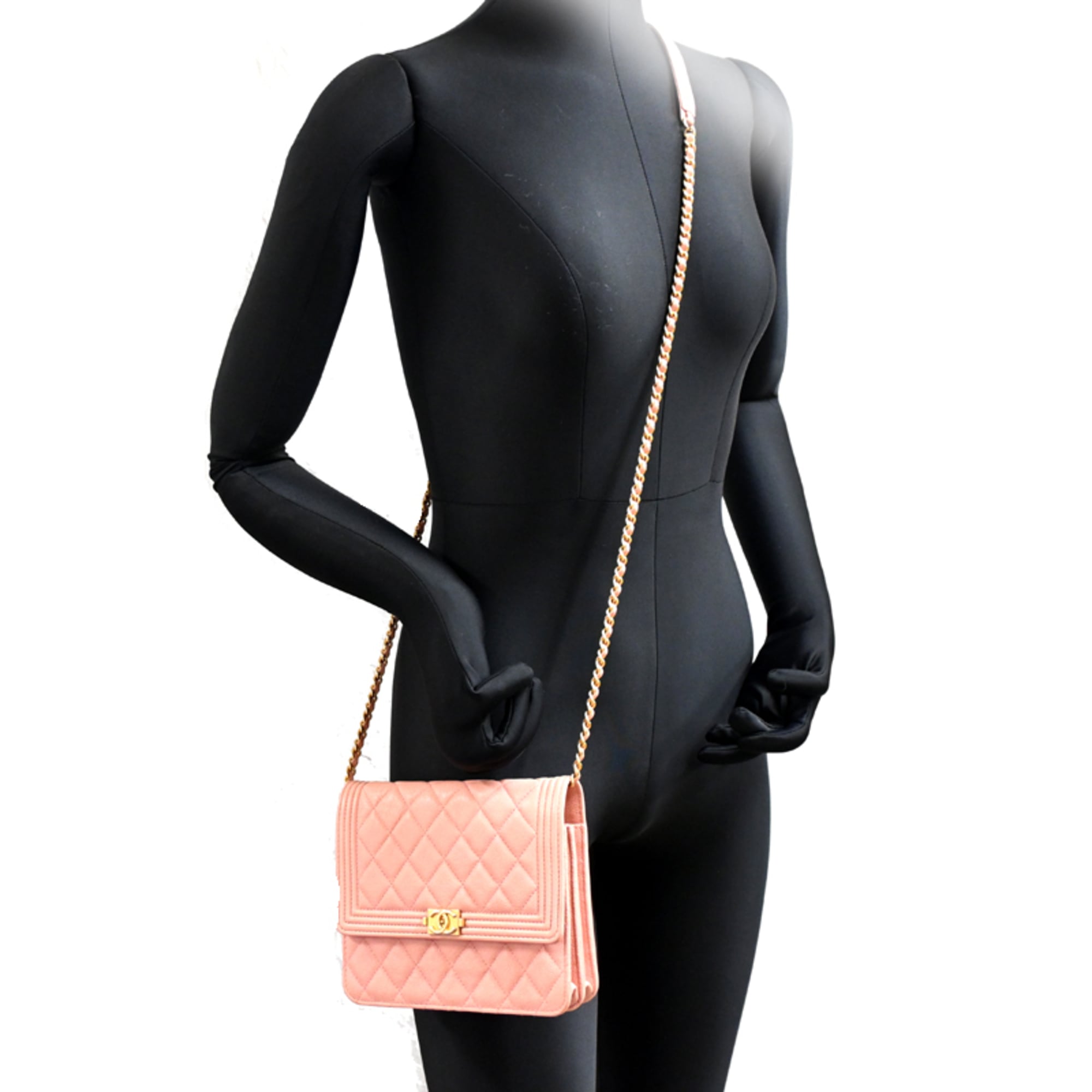 Chanel Pink Grained Calfskin Chain/Shoulder Wallet (Pre-Owned)