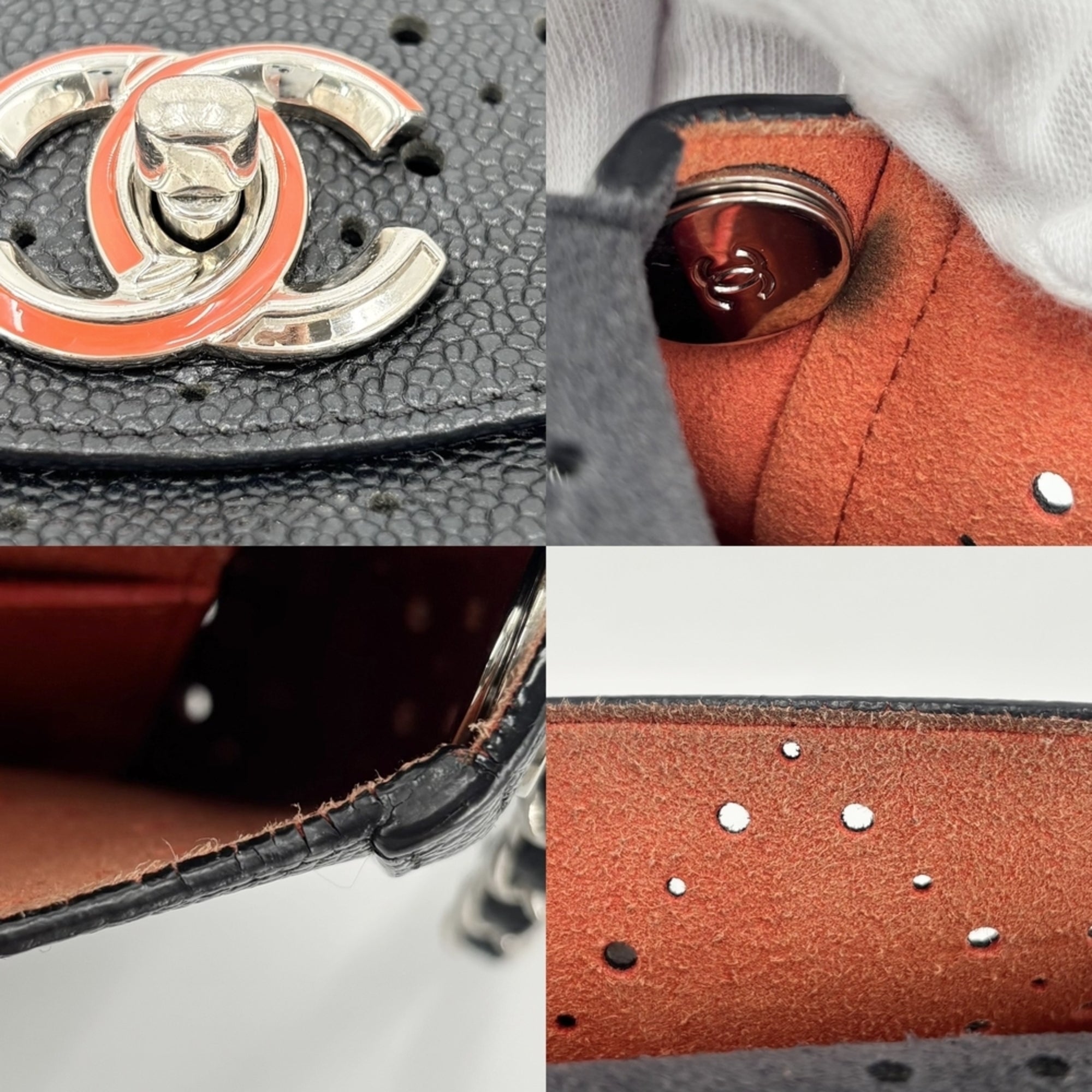 Chanel Black Orange White Leather Shoulder Bag (Pre-Owned)
