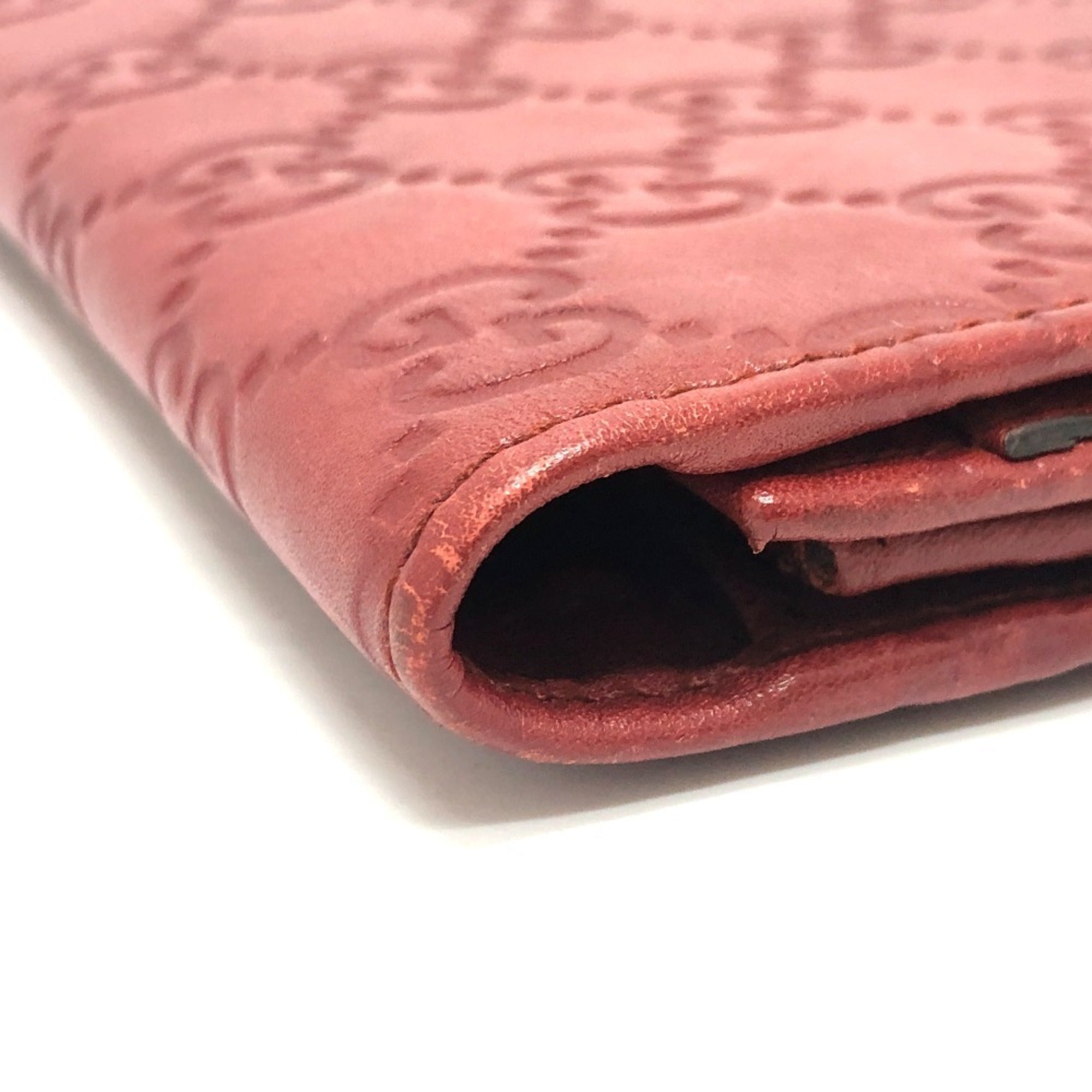 Gucci Red Color Gg Leather Long Wallet (Bi-Fold) (Pre-Owned)